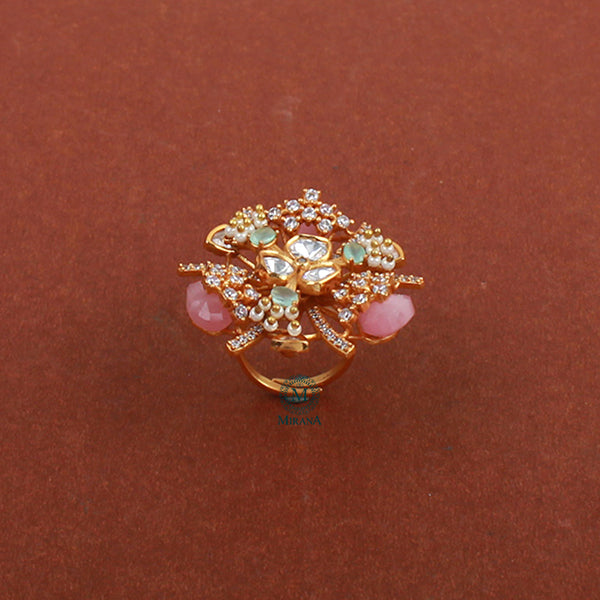 Gulaabo Pastels Colour Polki Designer Ring