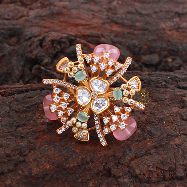 Gulaabo Pastels Colour Polki Designer Ring