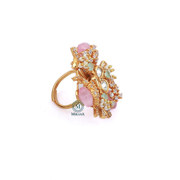 Gulaabo Pastels Colour Polki Designer Ring