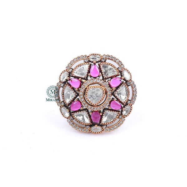 Yuvanshi Ruby Polki Designer Ring