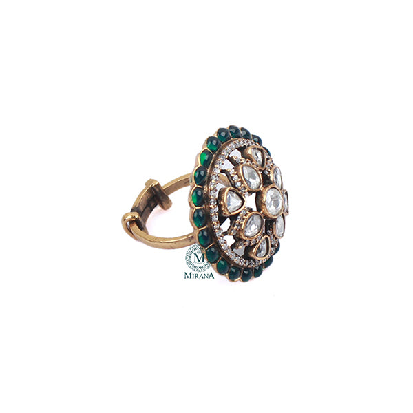 Tashvi Emerald Green Polki Designer Ring