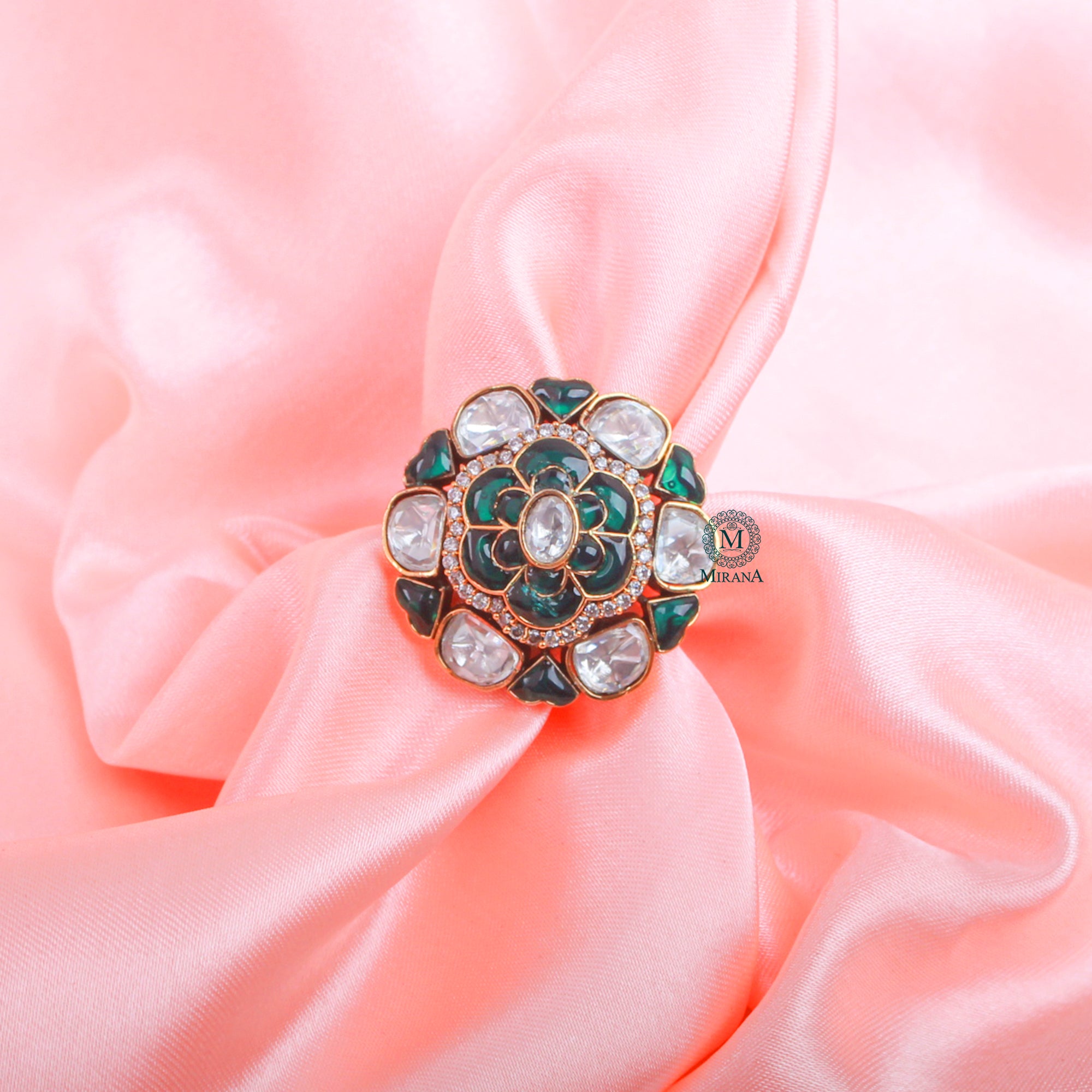 Roopa Emerald Green Polki Designer Ring