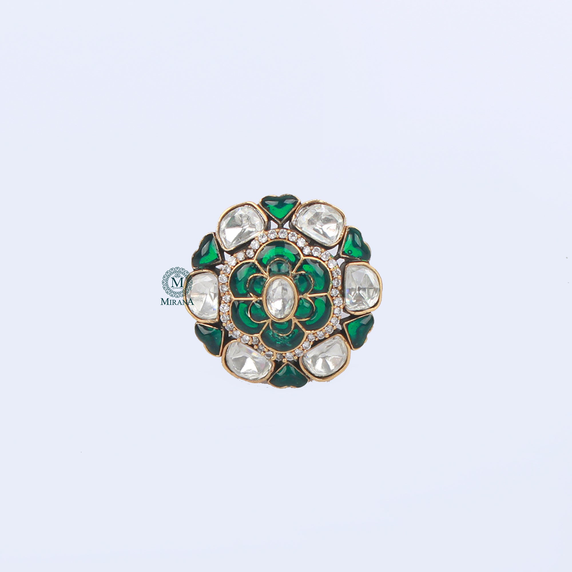 Roopa Emerald Green Polki Designer Ring