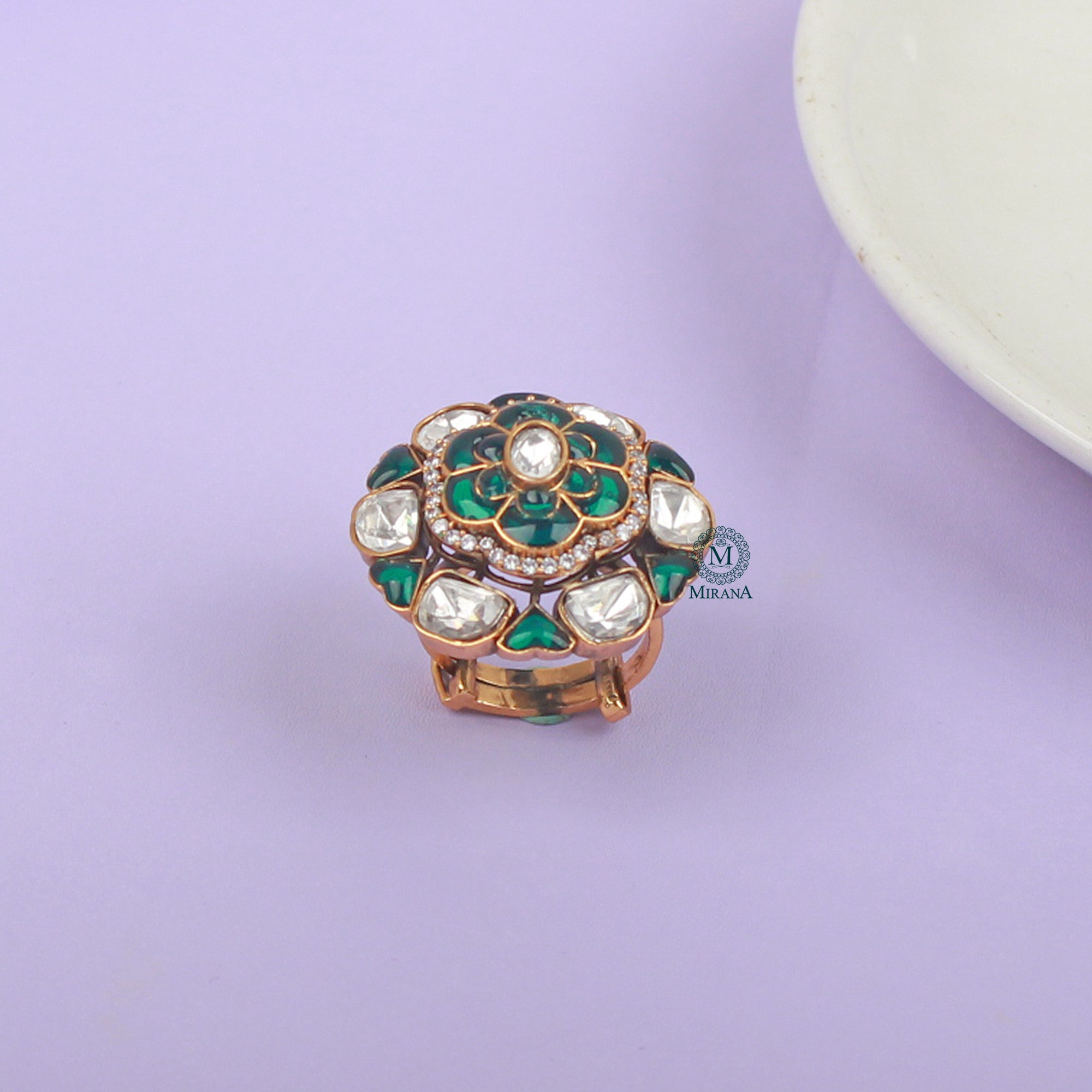 Roopa Emerald Green Polki Designer Ring