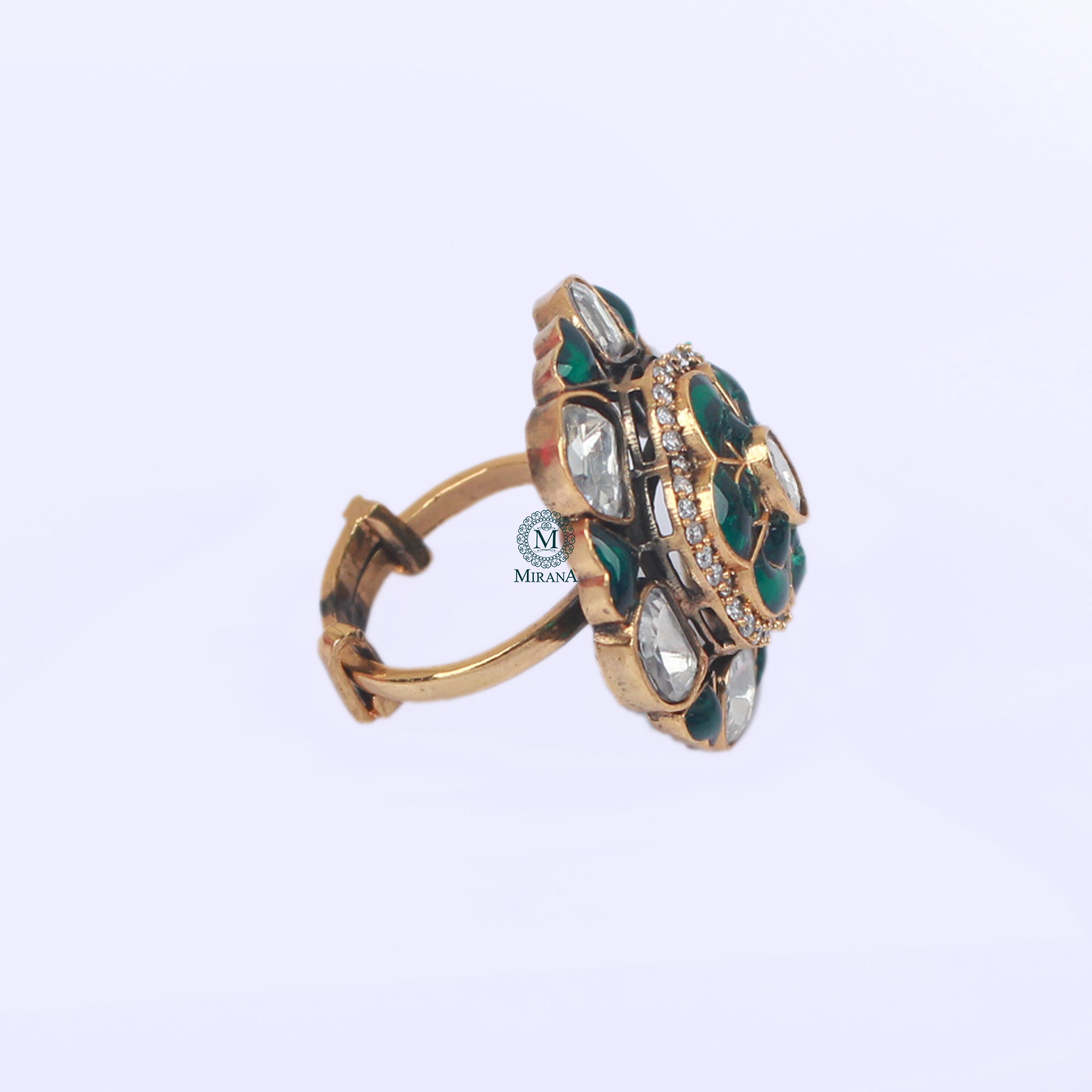 Roopa Emerald Green Polki Designer Ring