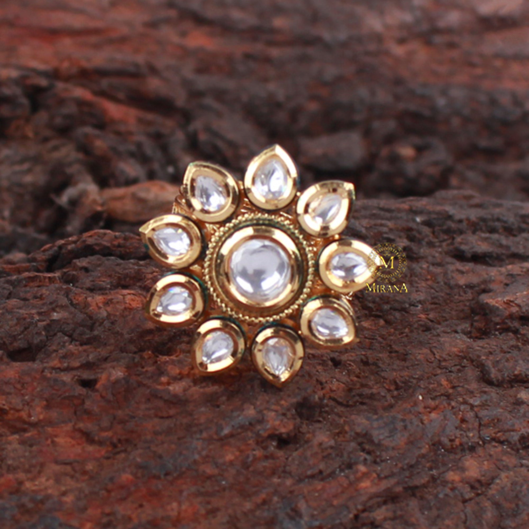 Jasmira Blue Green Polki Designer Ring