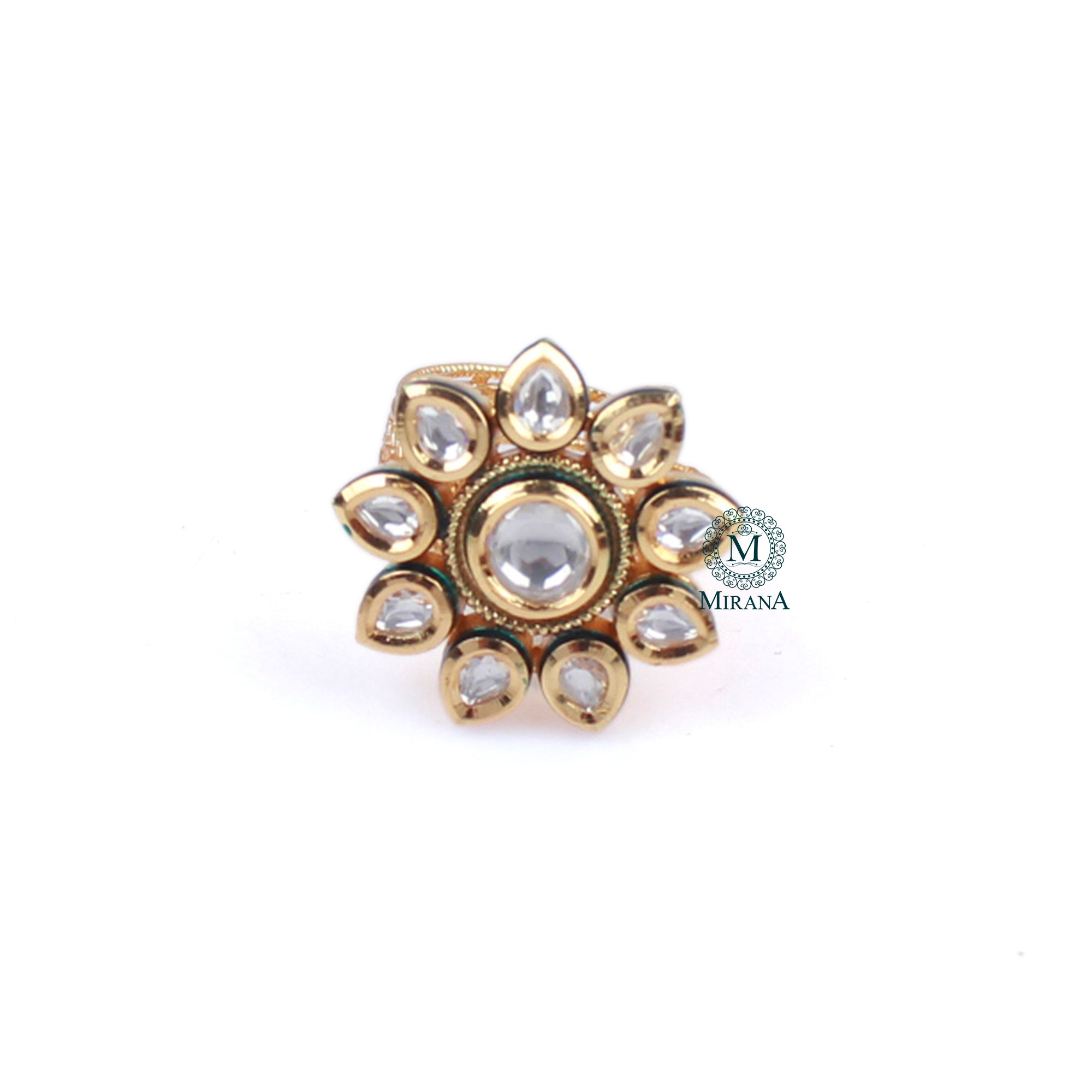 Jasmira Blue Green Polki Designer Ring