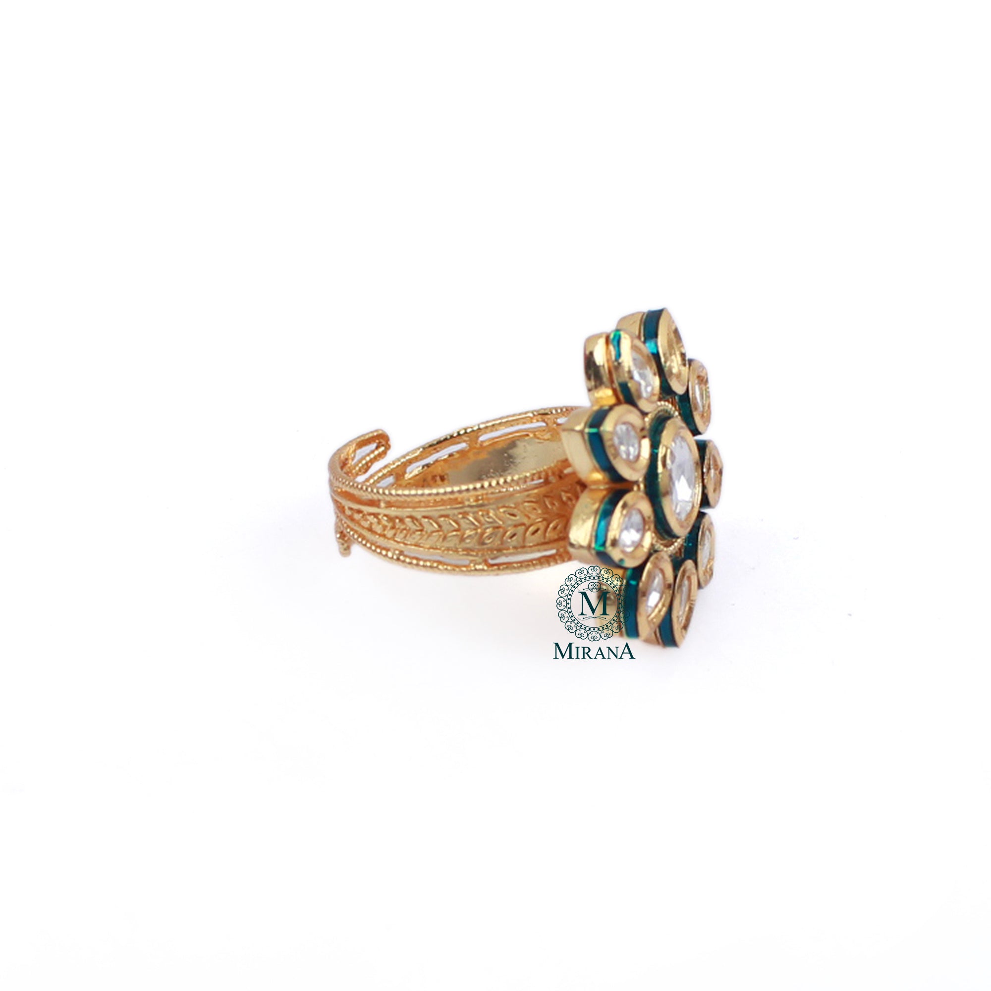 Jasmira Blue Green Polki Designer Ring