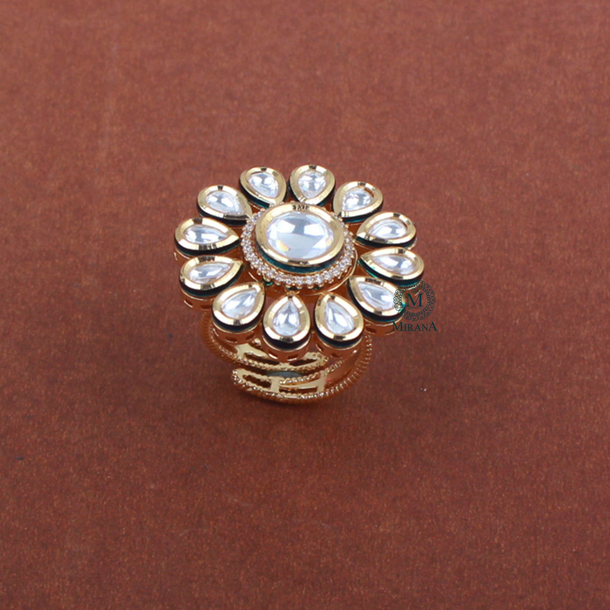 Sanjana Blue Green Polki Designer Ring