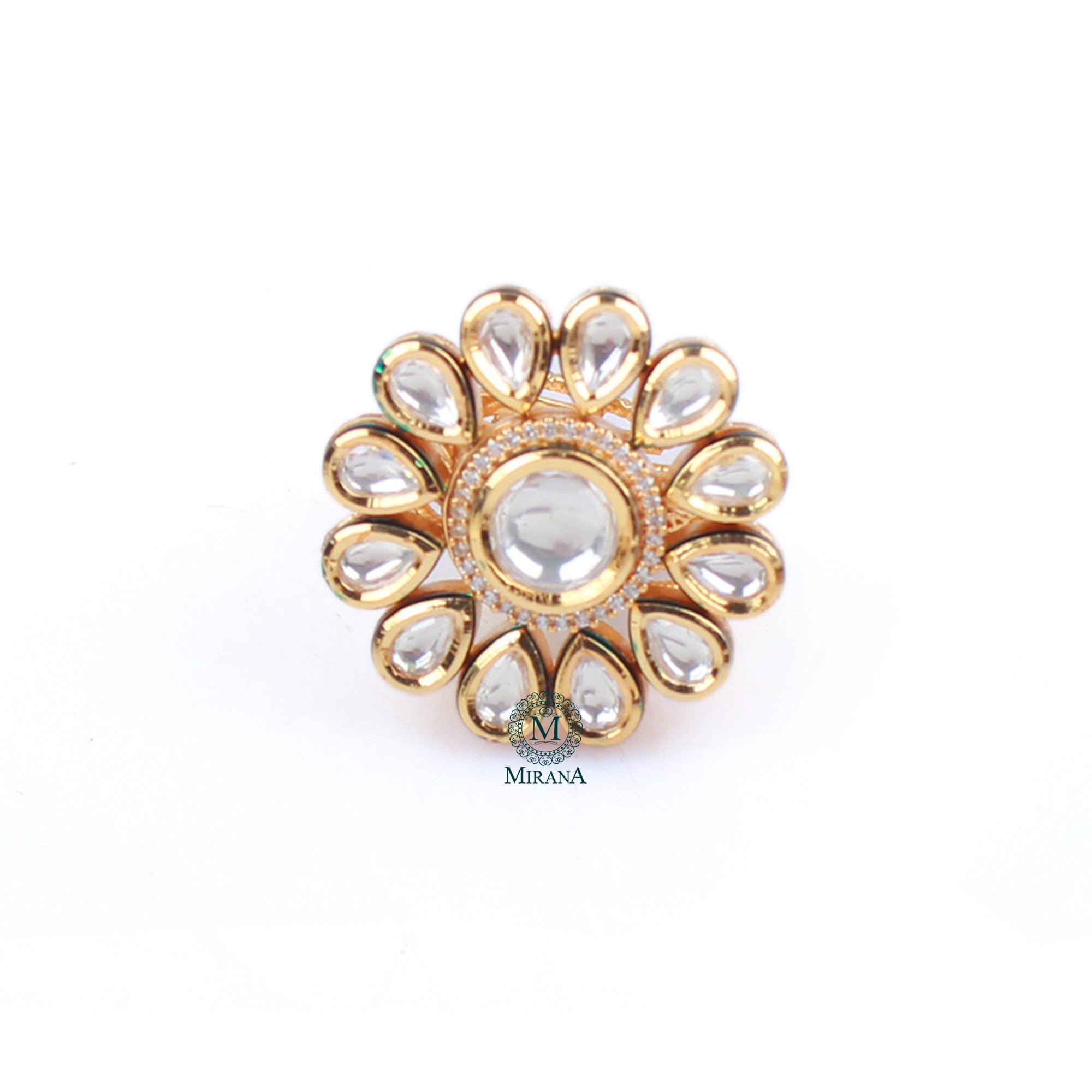 Sanjana Blue Green Polki Designer Ring