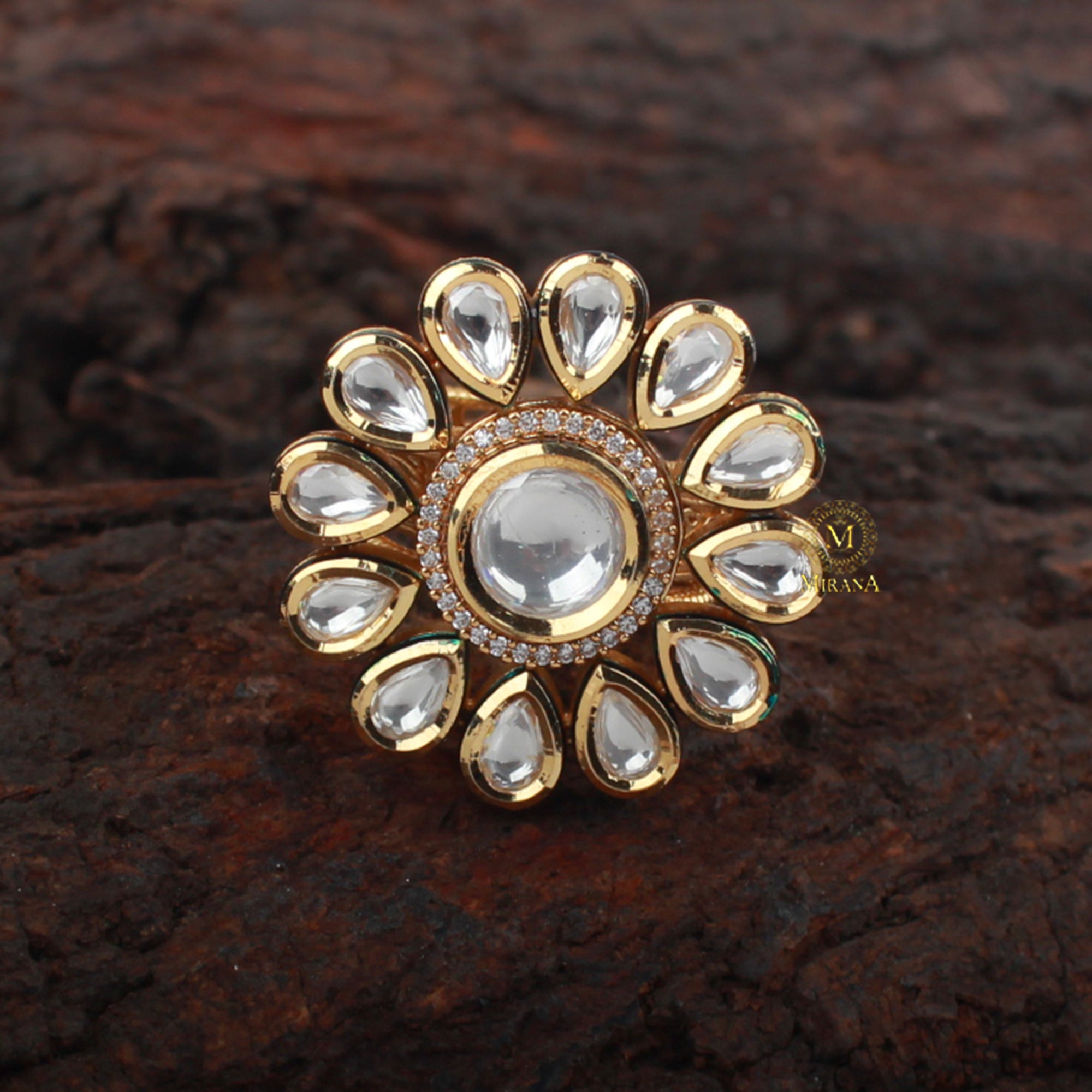 Sanjana Blue Green Polki Designer Ring