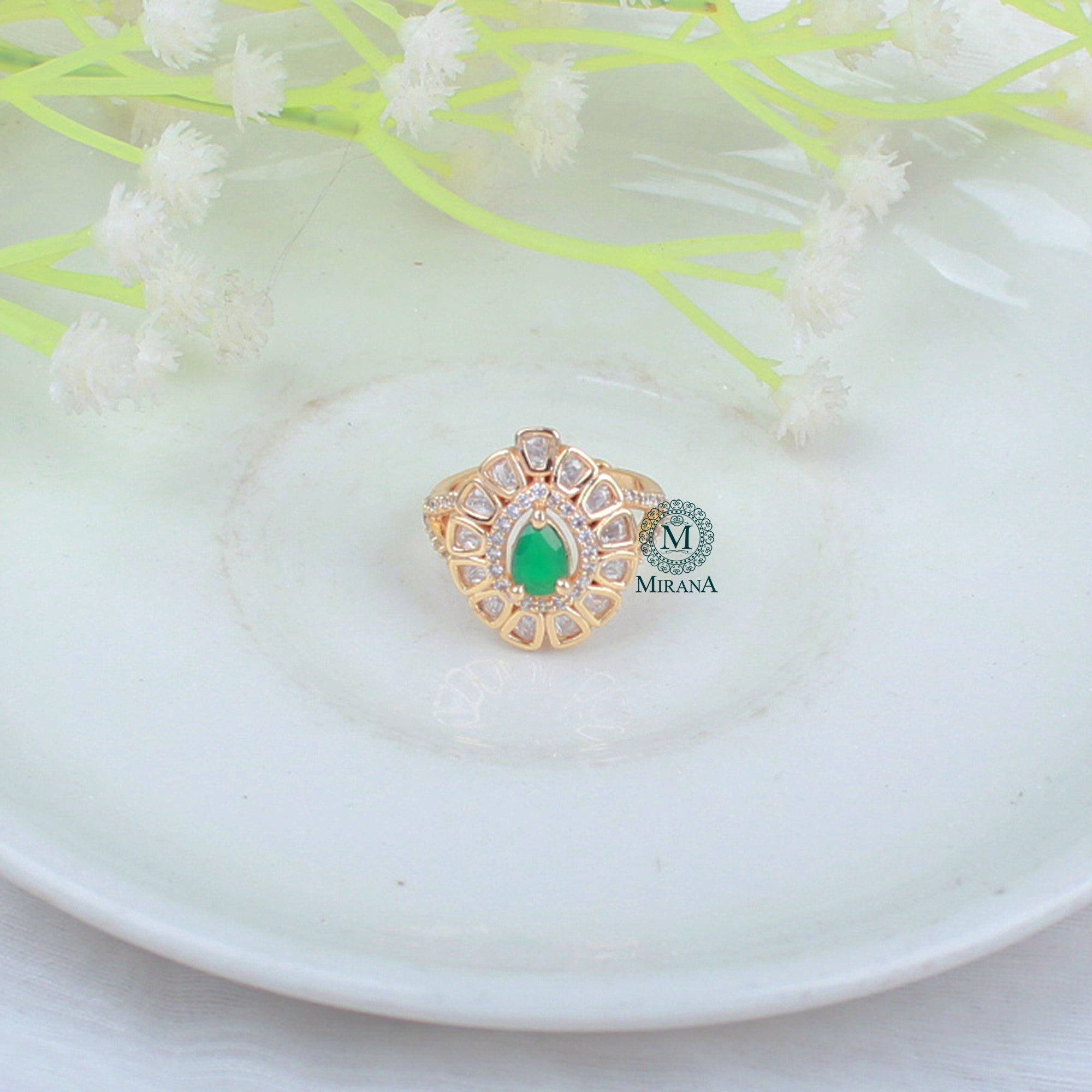 Bavya Emerald Green Polki Designer Ring