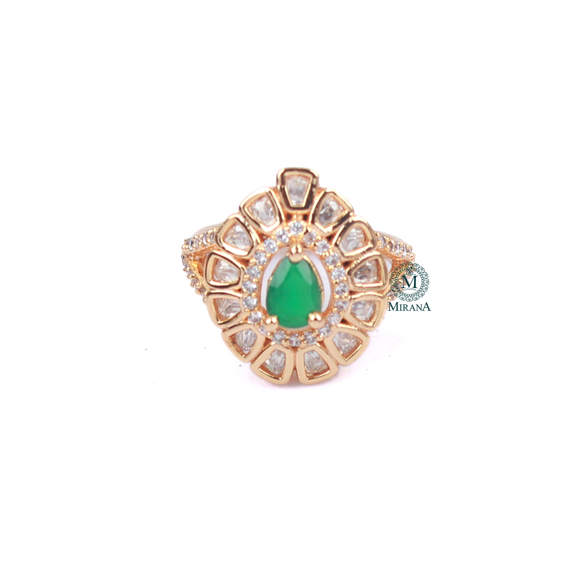 Bavya Emerald Green Polki Designer Ring