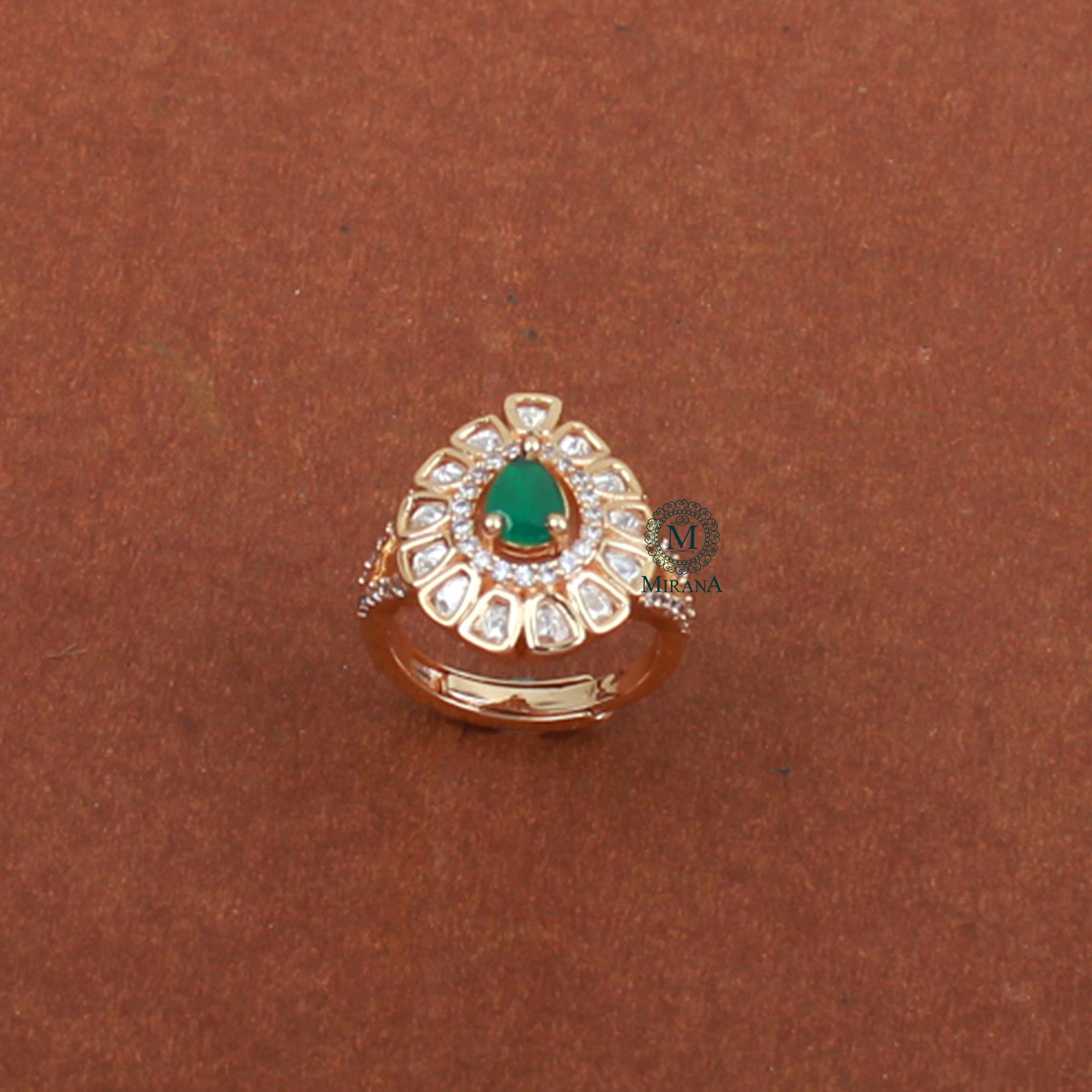 Bavya Emerald Green Polki Designer Ring