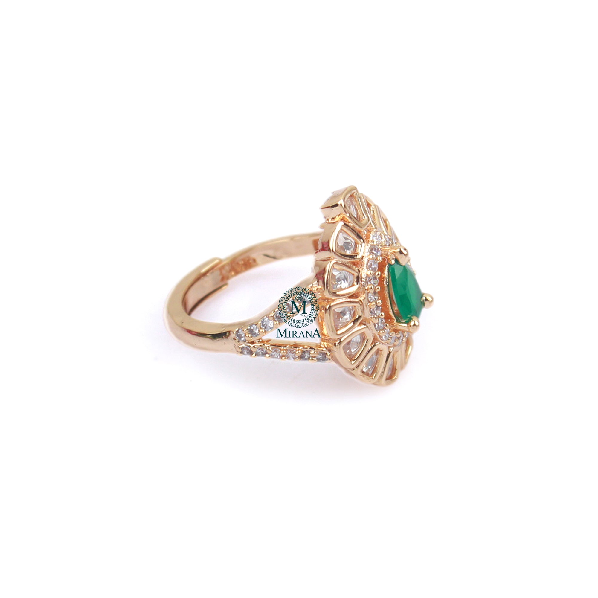 Bavya Emerald Green Polki Designer Ring