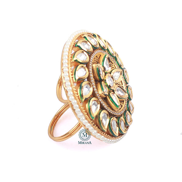 Nihita Emerald Green Polki Designer Ring