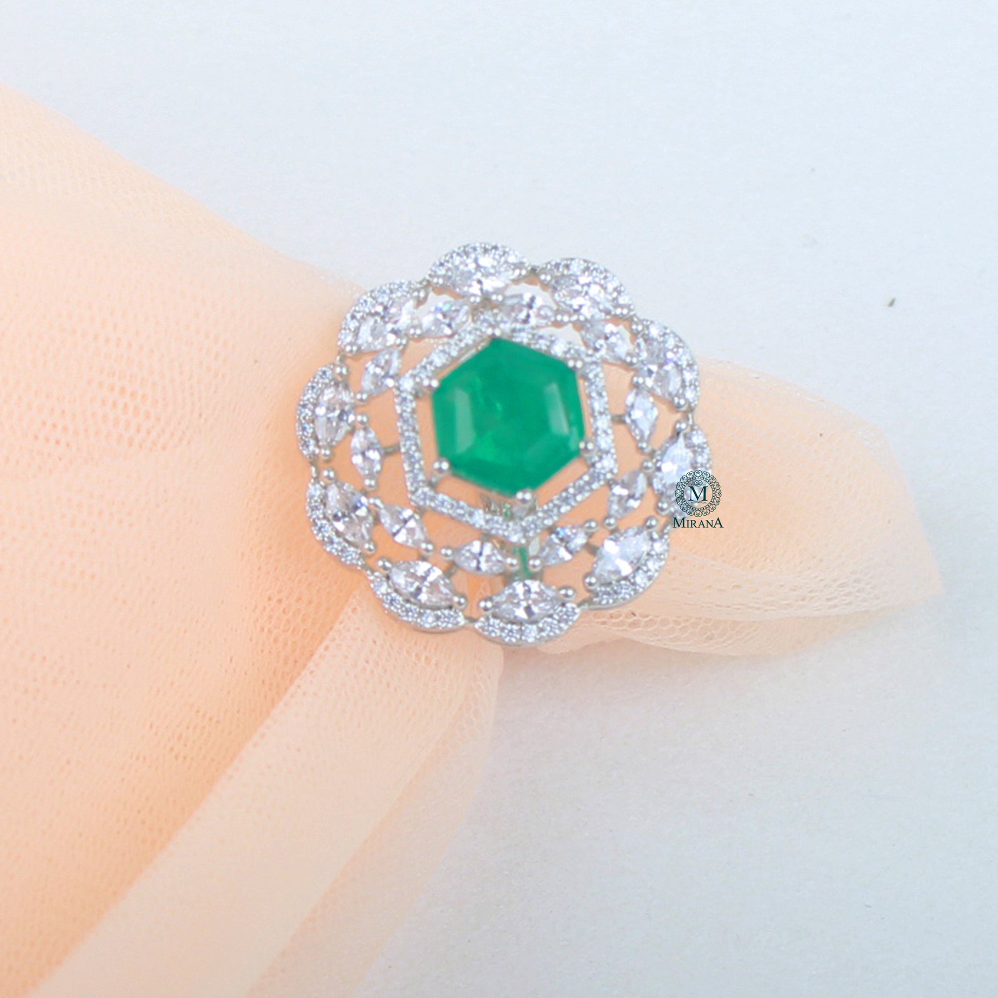 Dovie Emerald Green Designer Ring