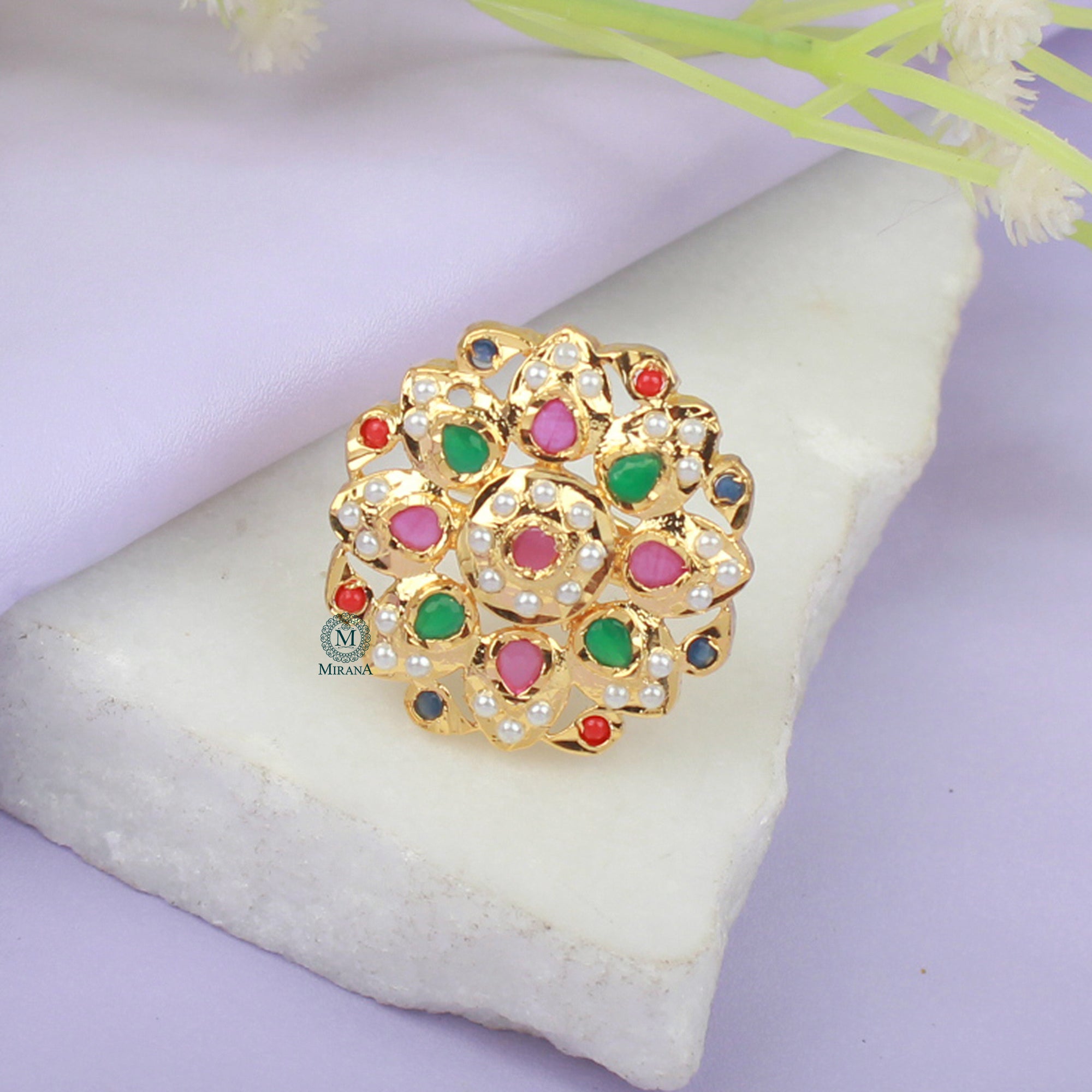 Chavi Multi Colour Jadau Designer Ring