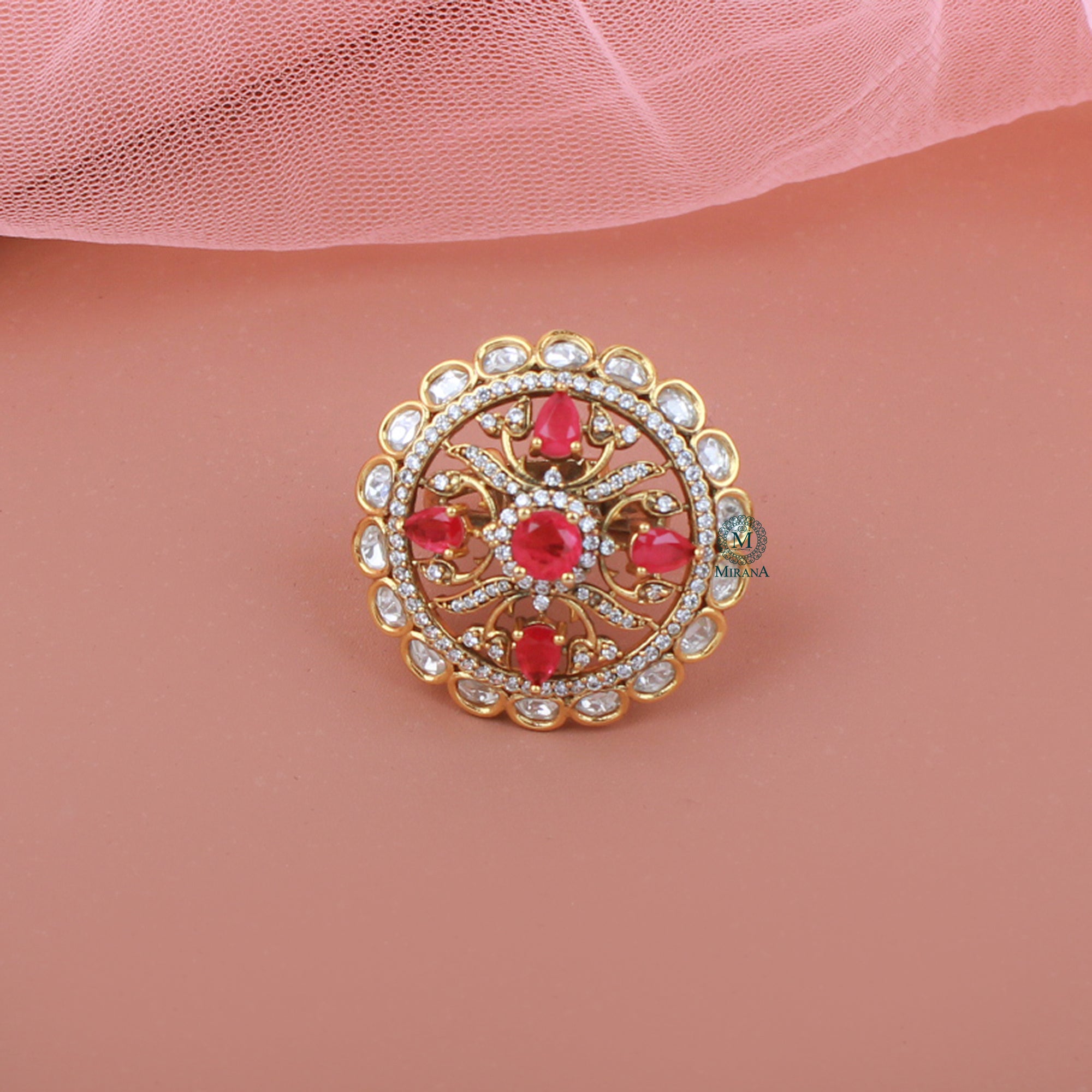 Charul Ruby Polki Designer Ring
