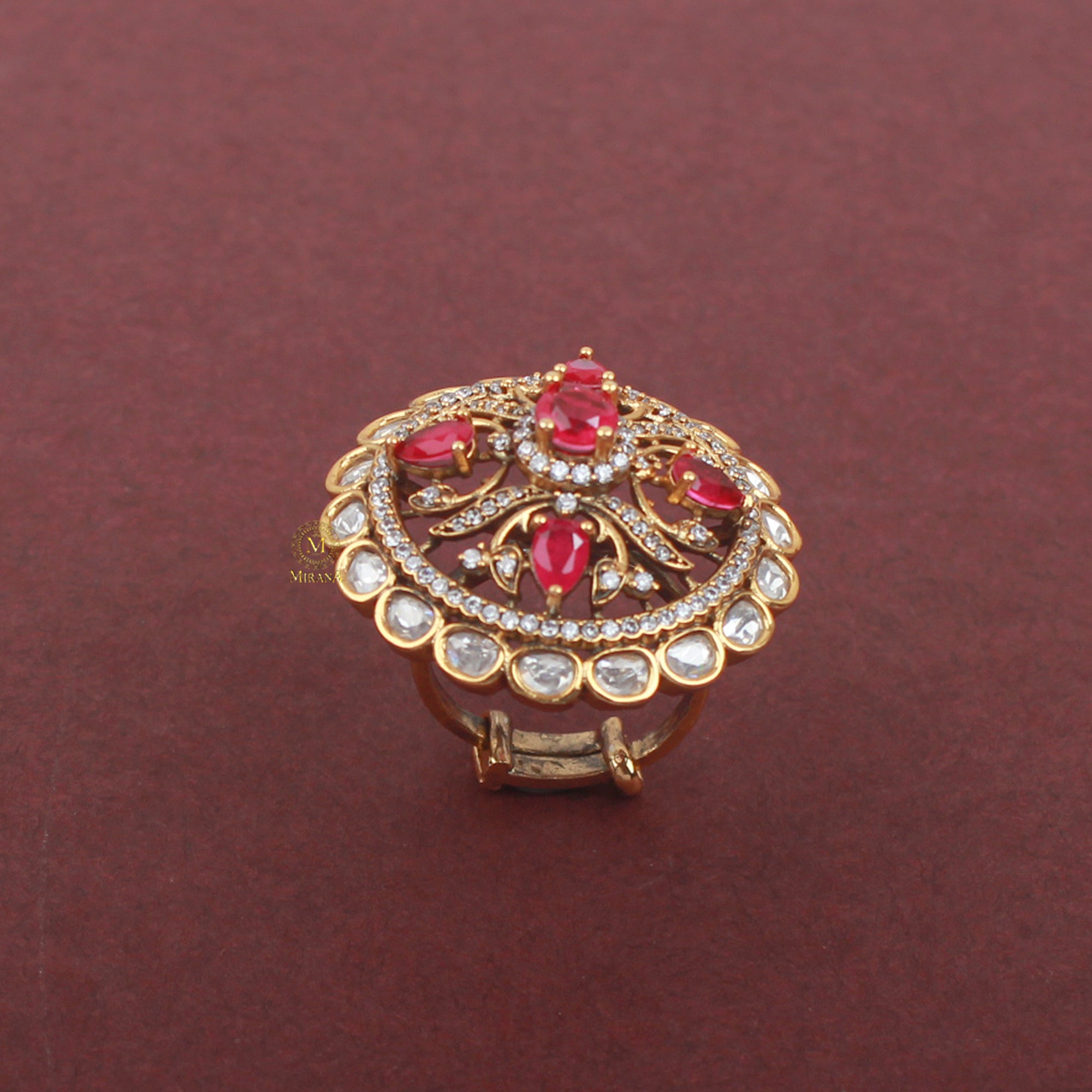 Charul Ruby Polki Designer Ring