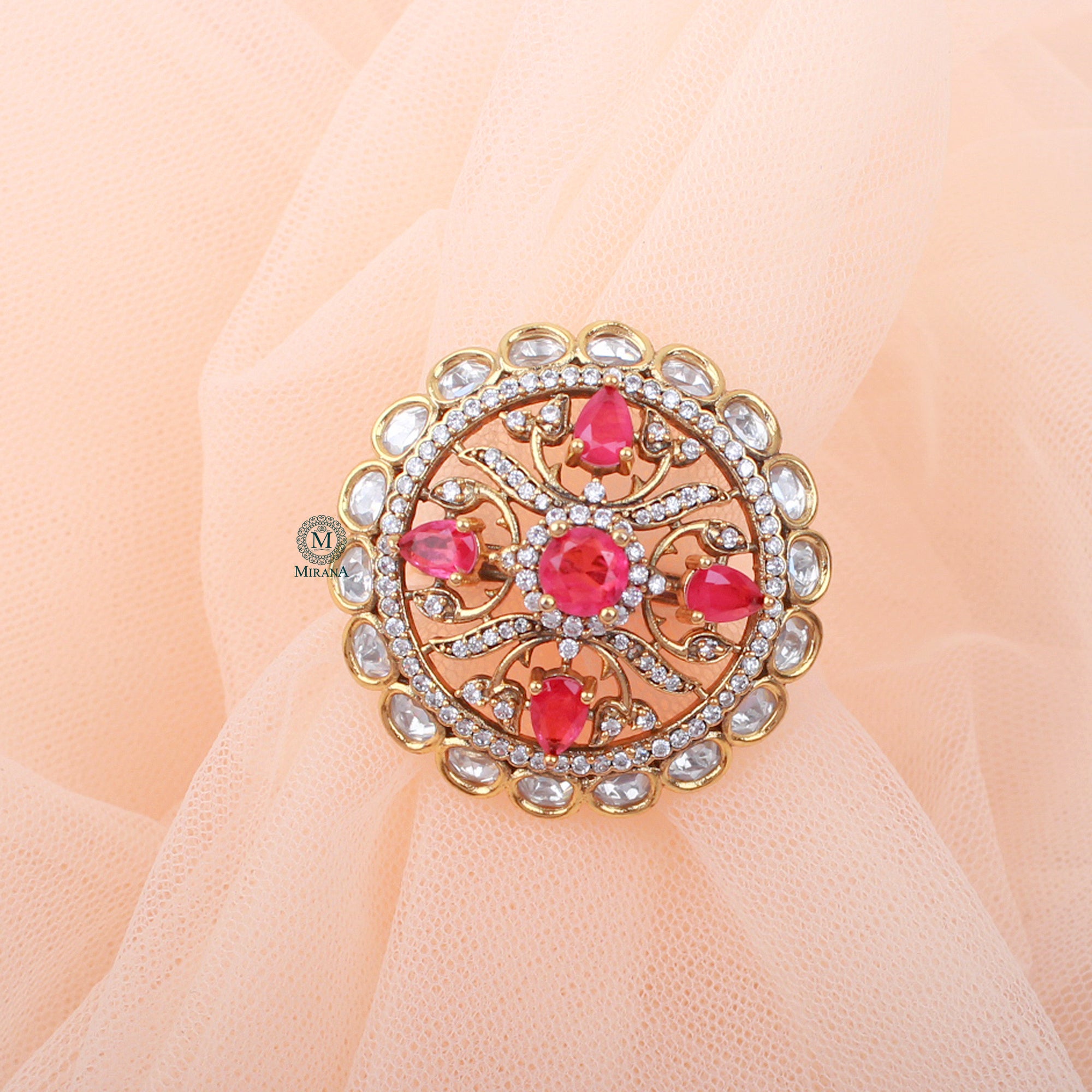 Charul Ruby Polki Designer Ring
