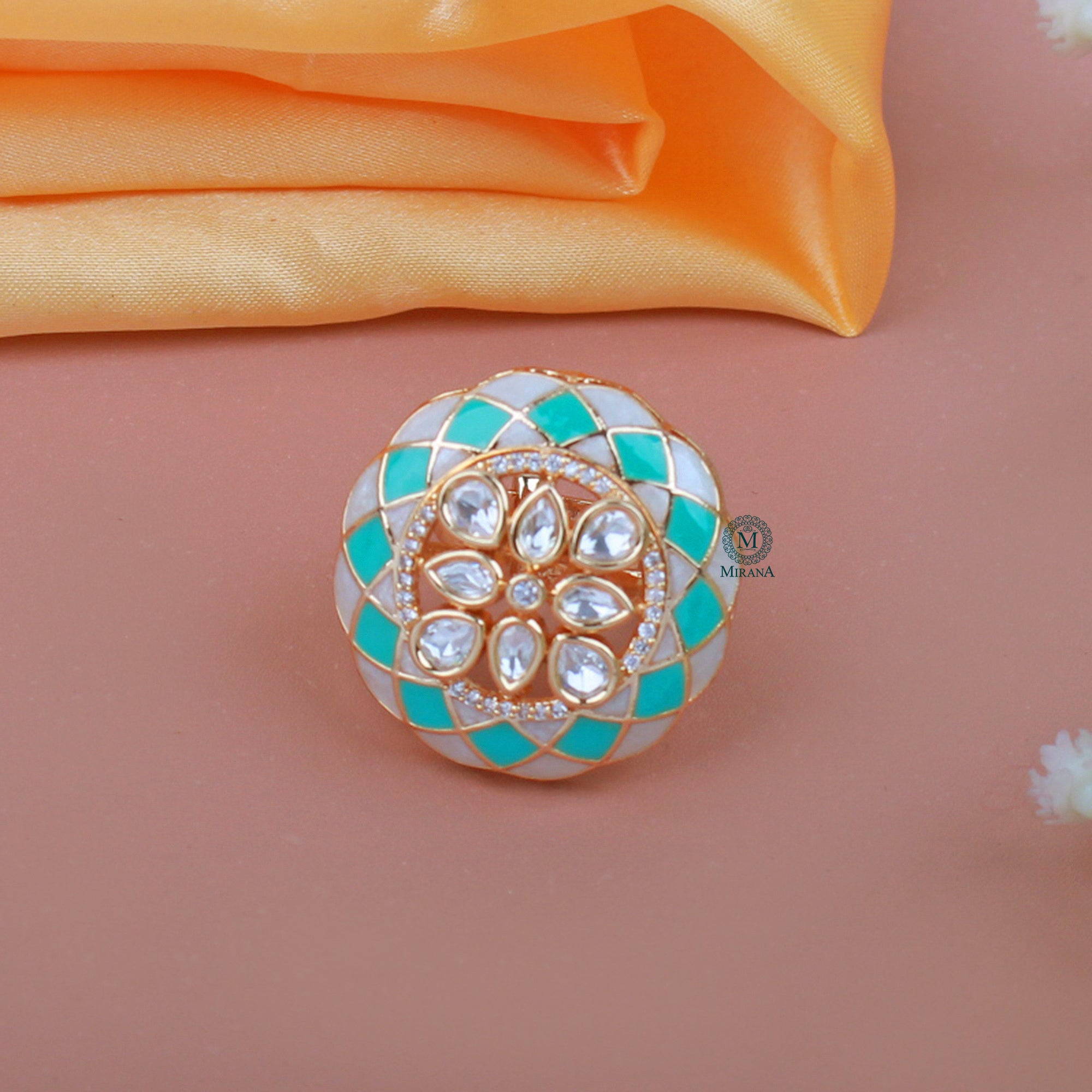 Anjali Mint Green Meenakari Designer Ring