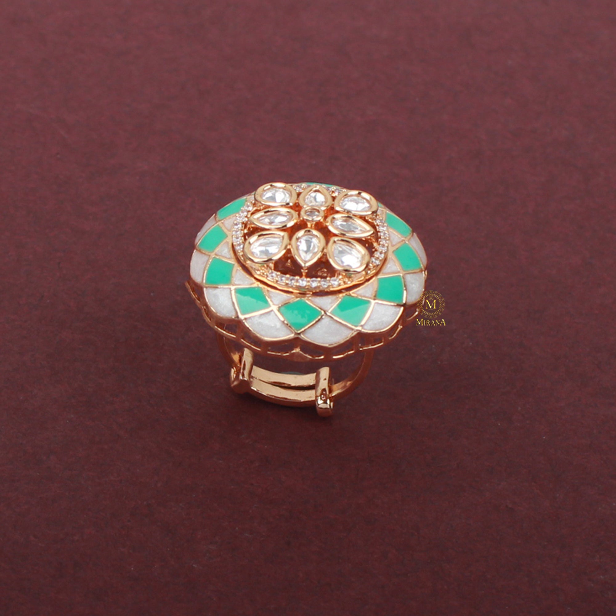 Anjali Mint Green Meenakari Designer Ring
