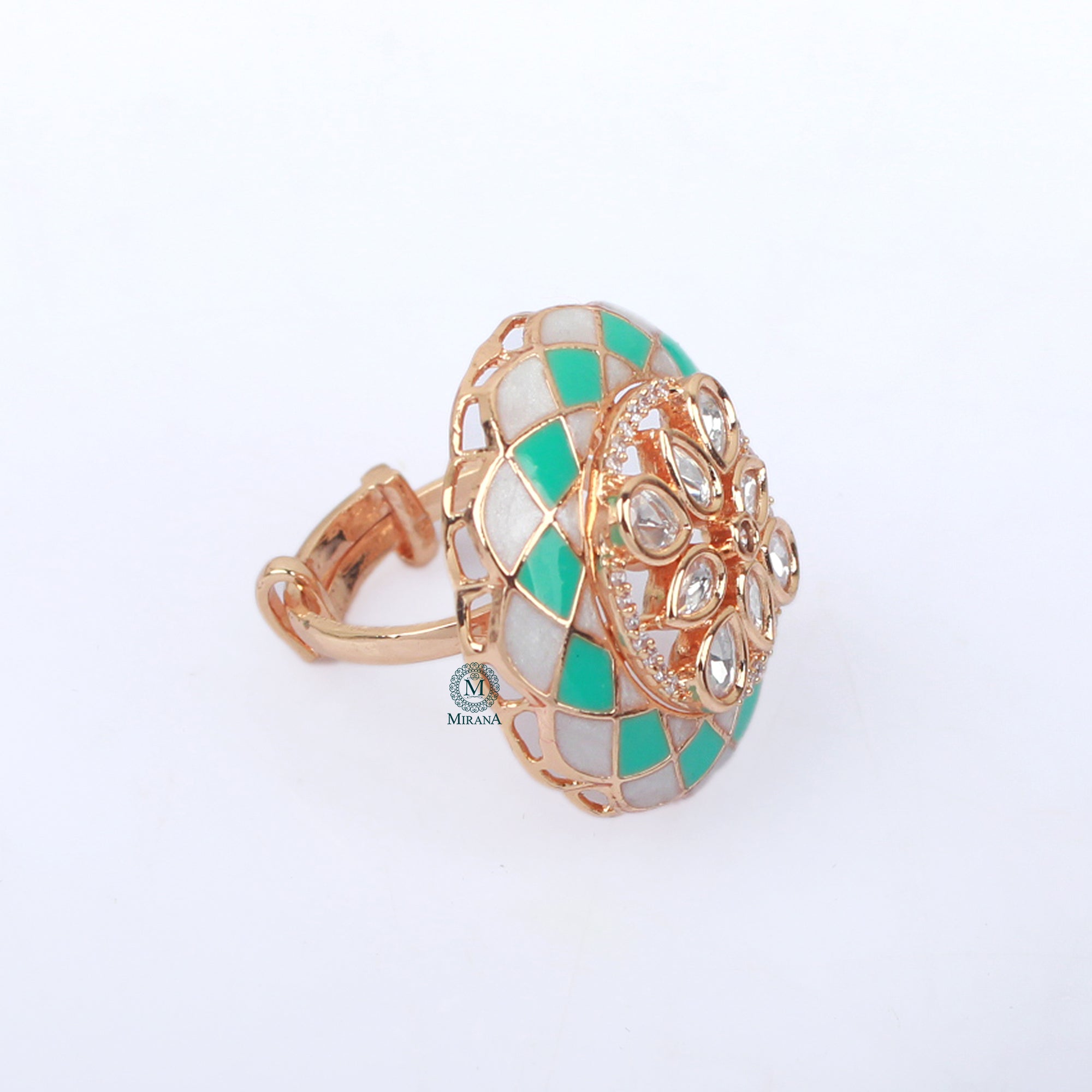 Anjali Mint Green Meenakari Designer Ring