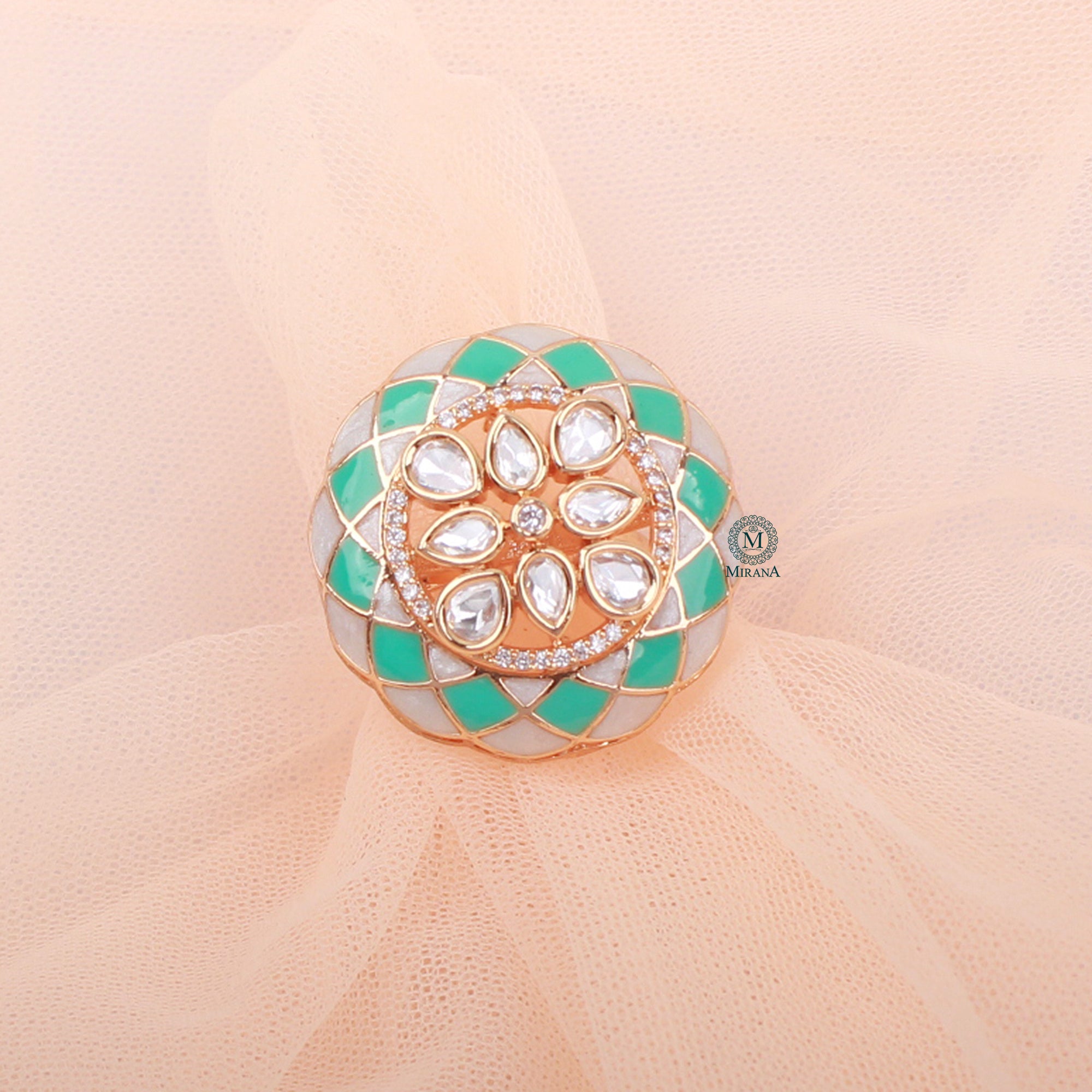 Anjali Mint Green Meenakari Designer Ring