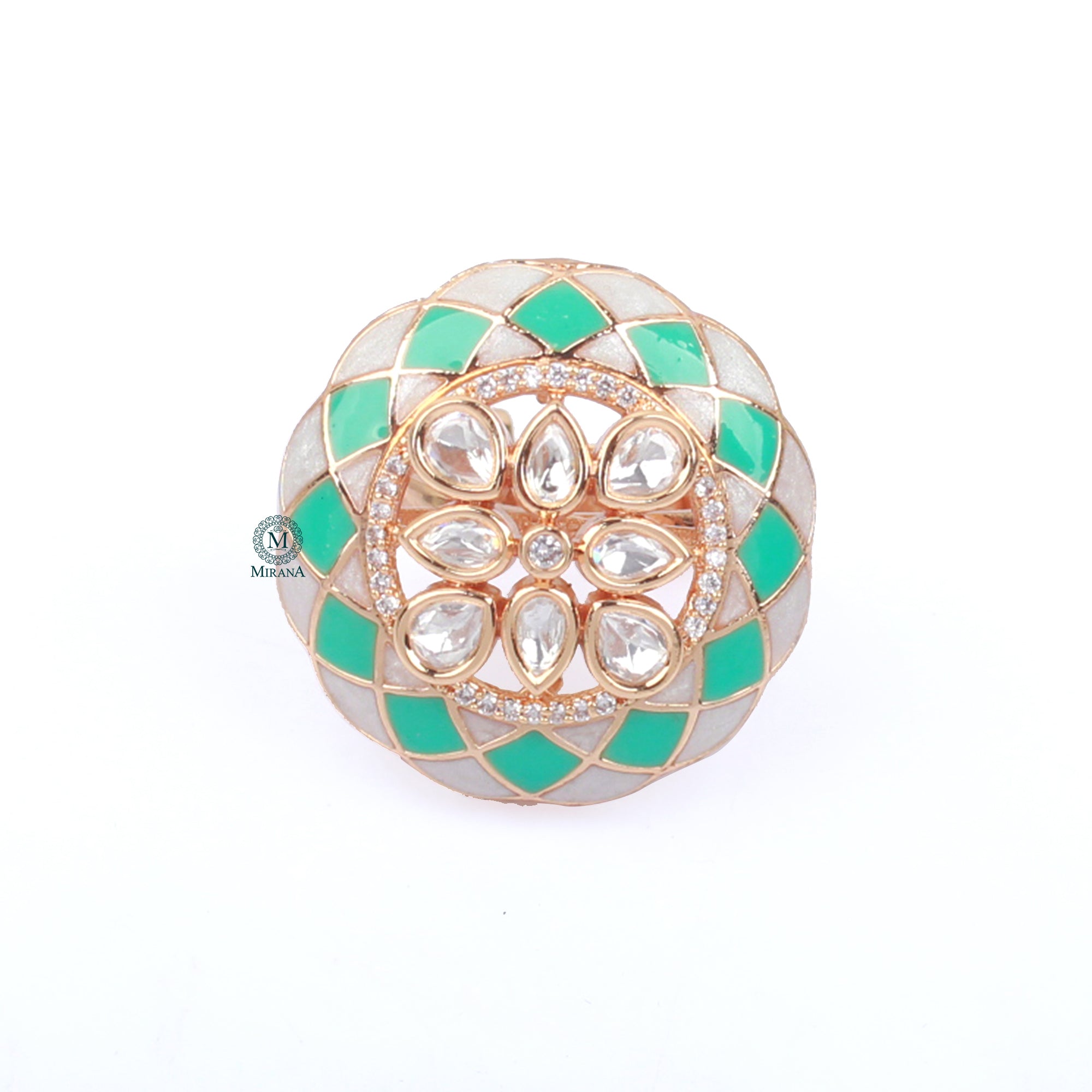 Anjali Mint Green Meenakari Designer Ring