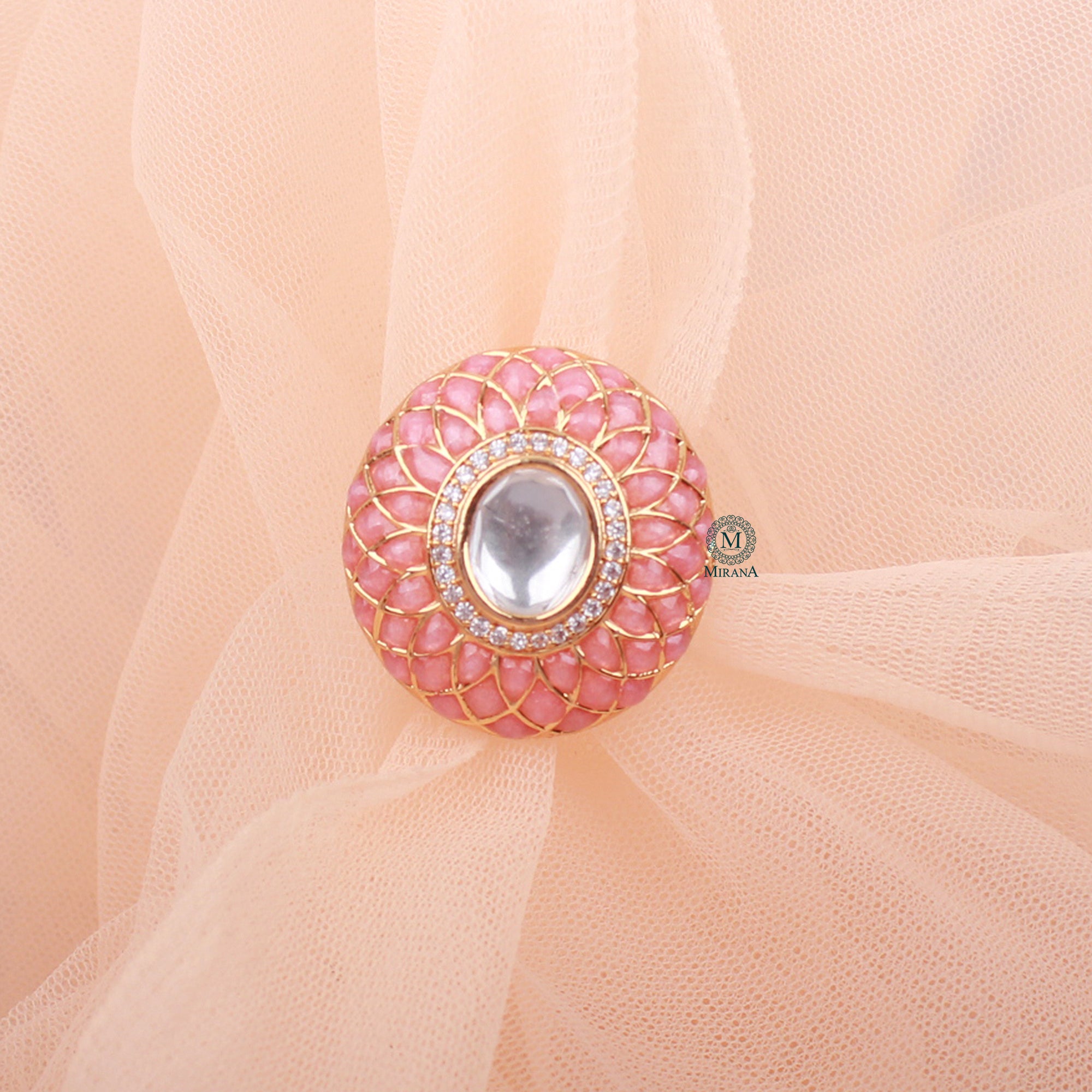 Jiya Pastel Pink Polki Designer Ring