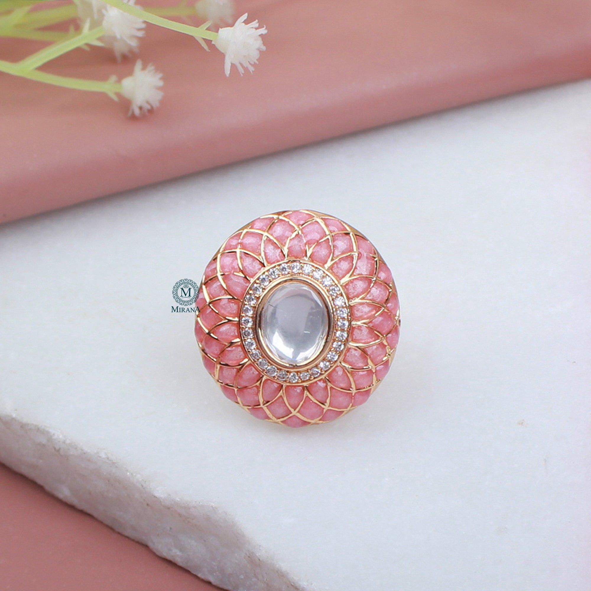 Jiya Pastel Pink Polki Designer Ring