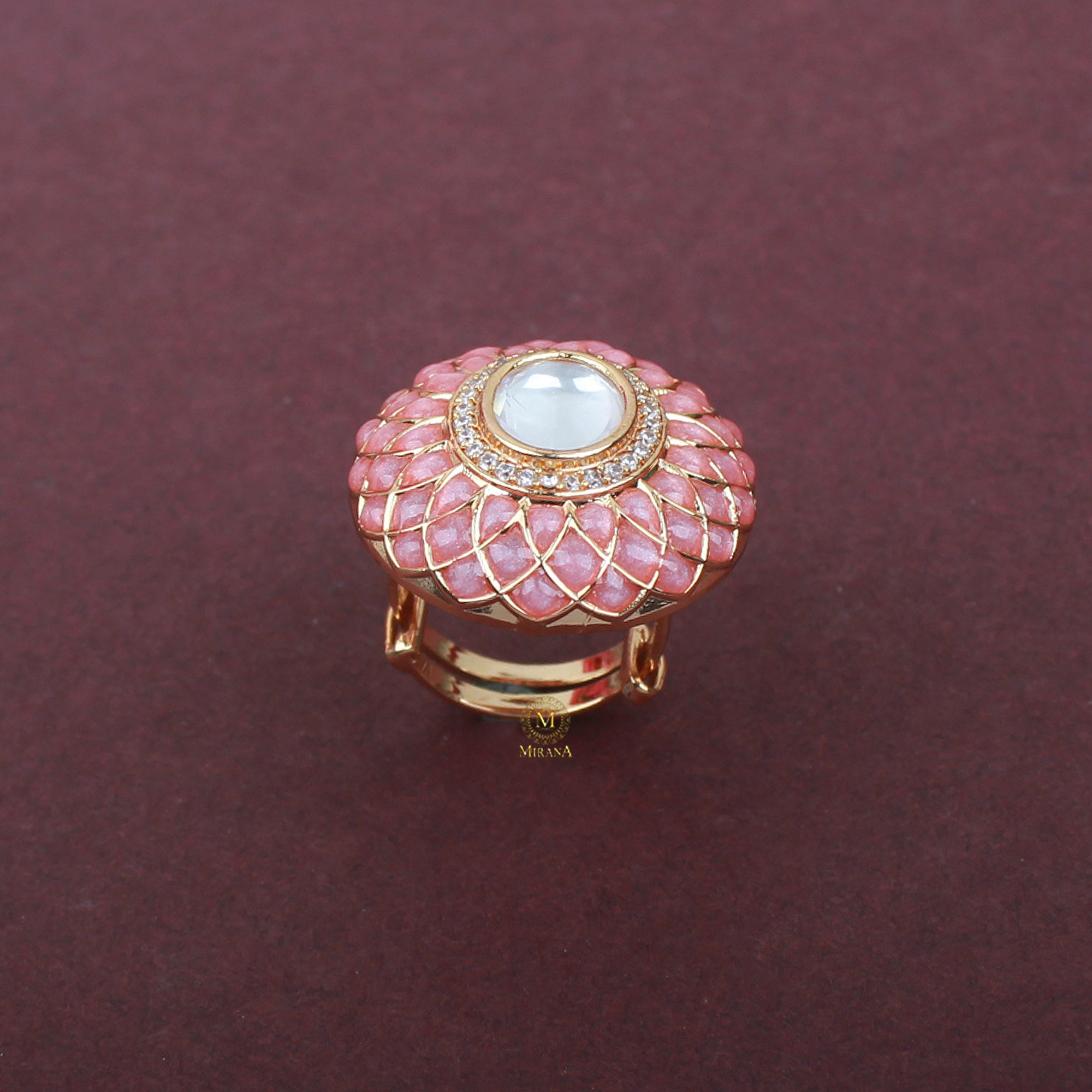 Jiya Pastel Pink Polki Designer Ring