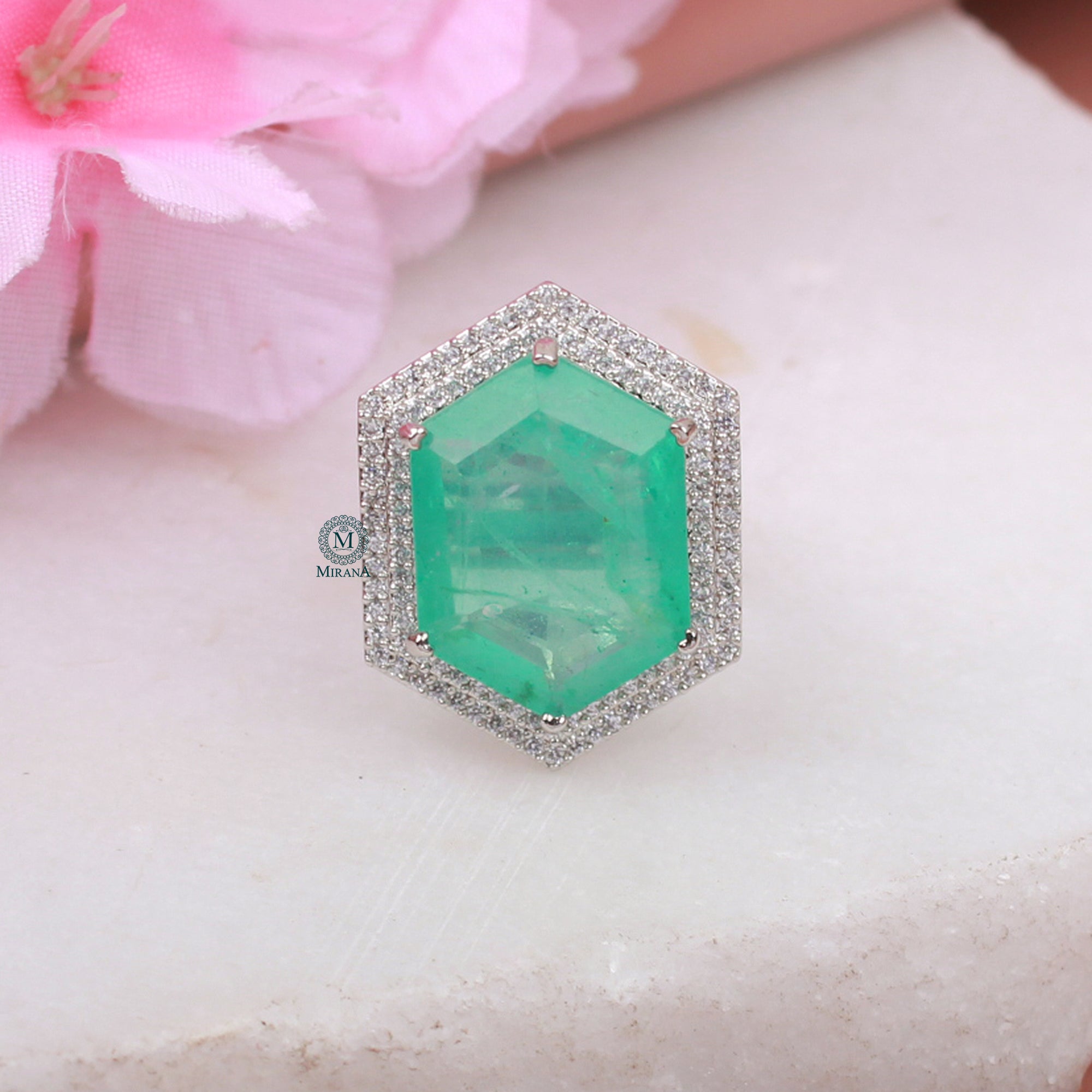 Shylie Pastel Green CZ Designer Ring
