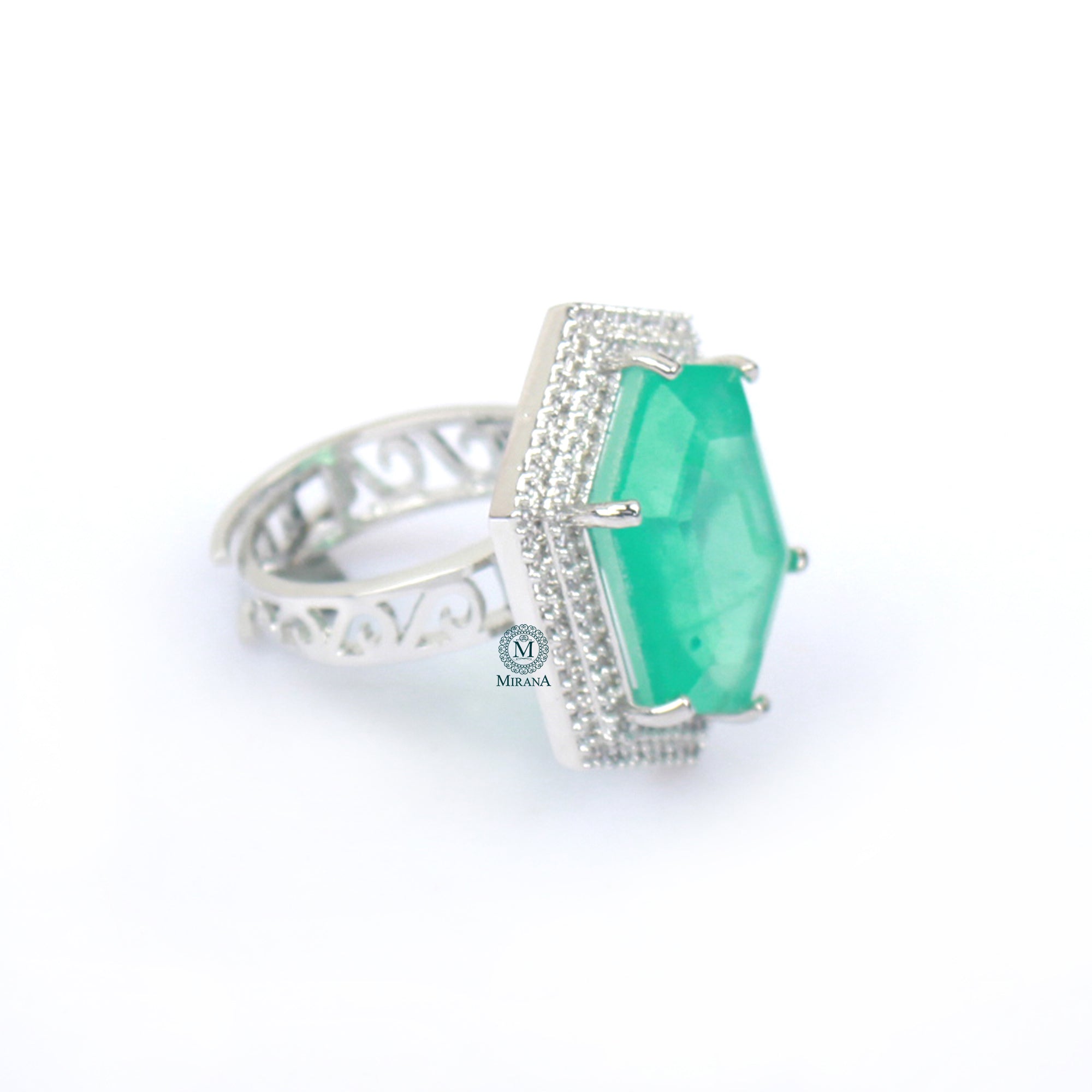 Shylie Pastel Green CZ Designer Ring