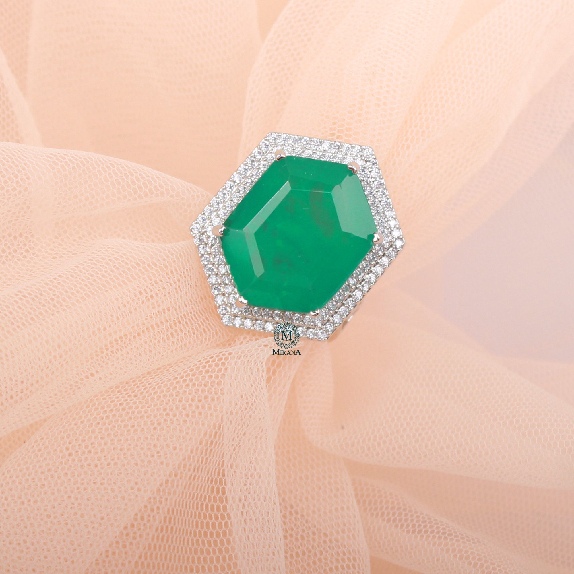 Shylie Emerald Green CZ Designer Ring