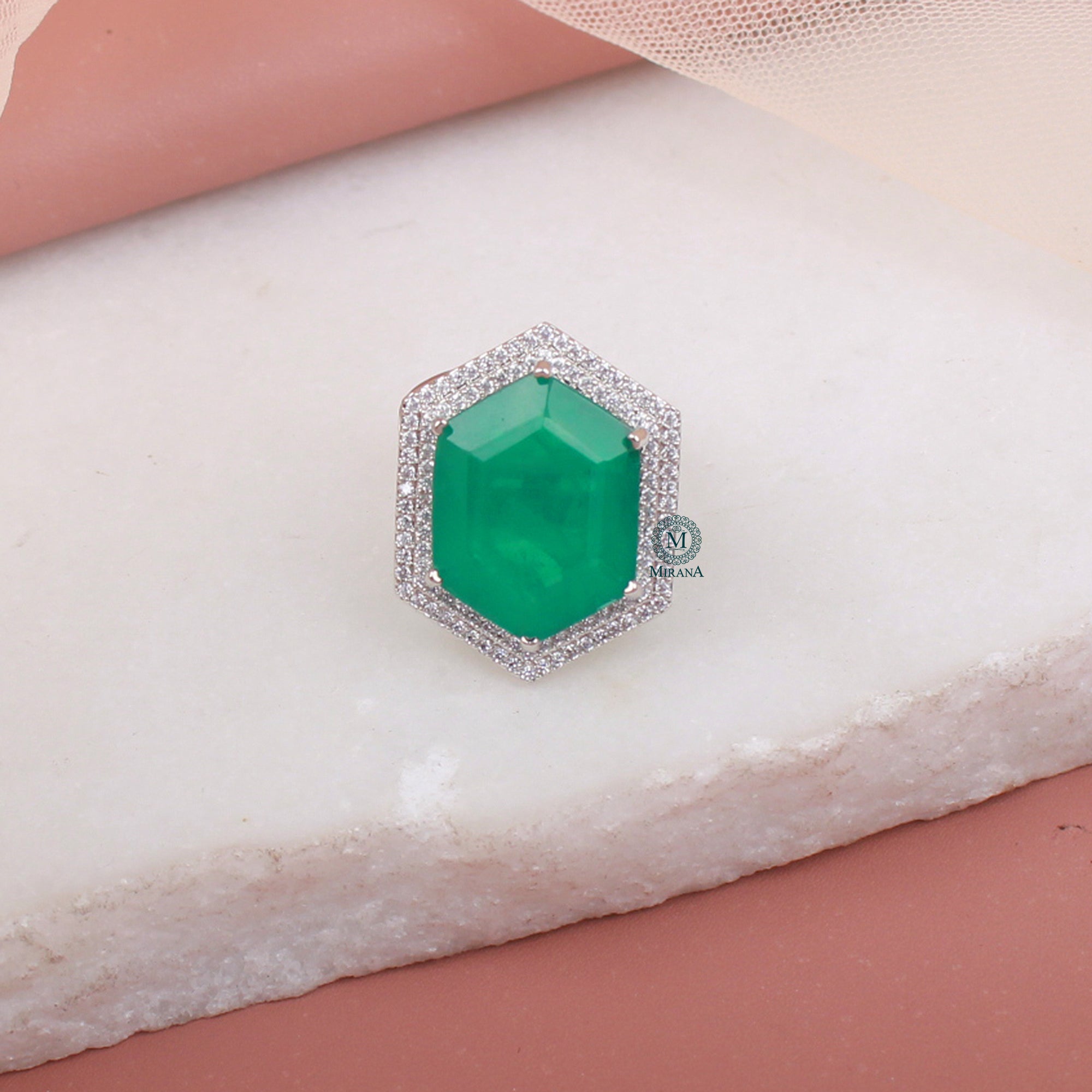 Shylie Emerald Green CZ Designer Ring