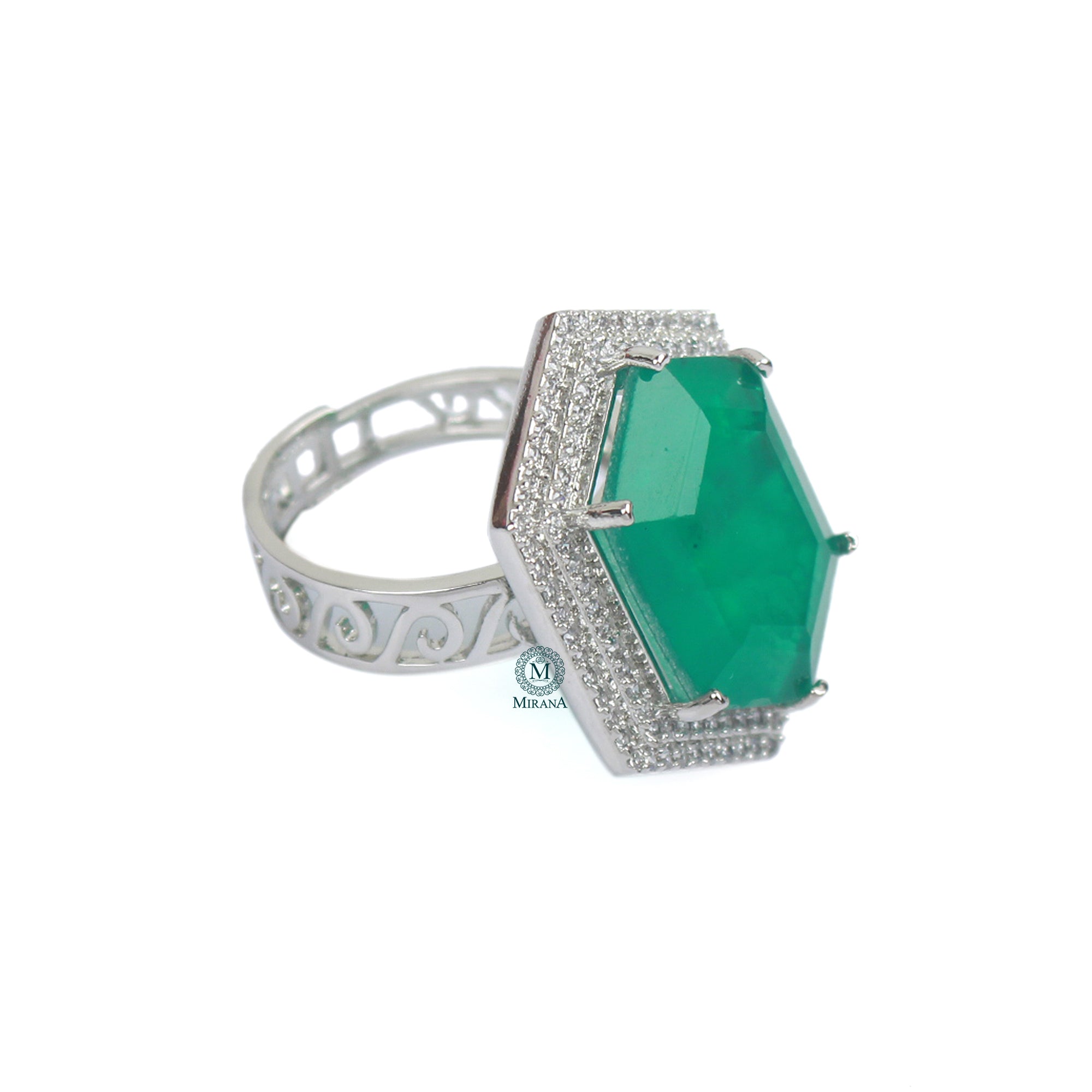Shylie Emerald Green CZ Designer Ring