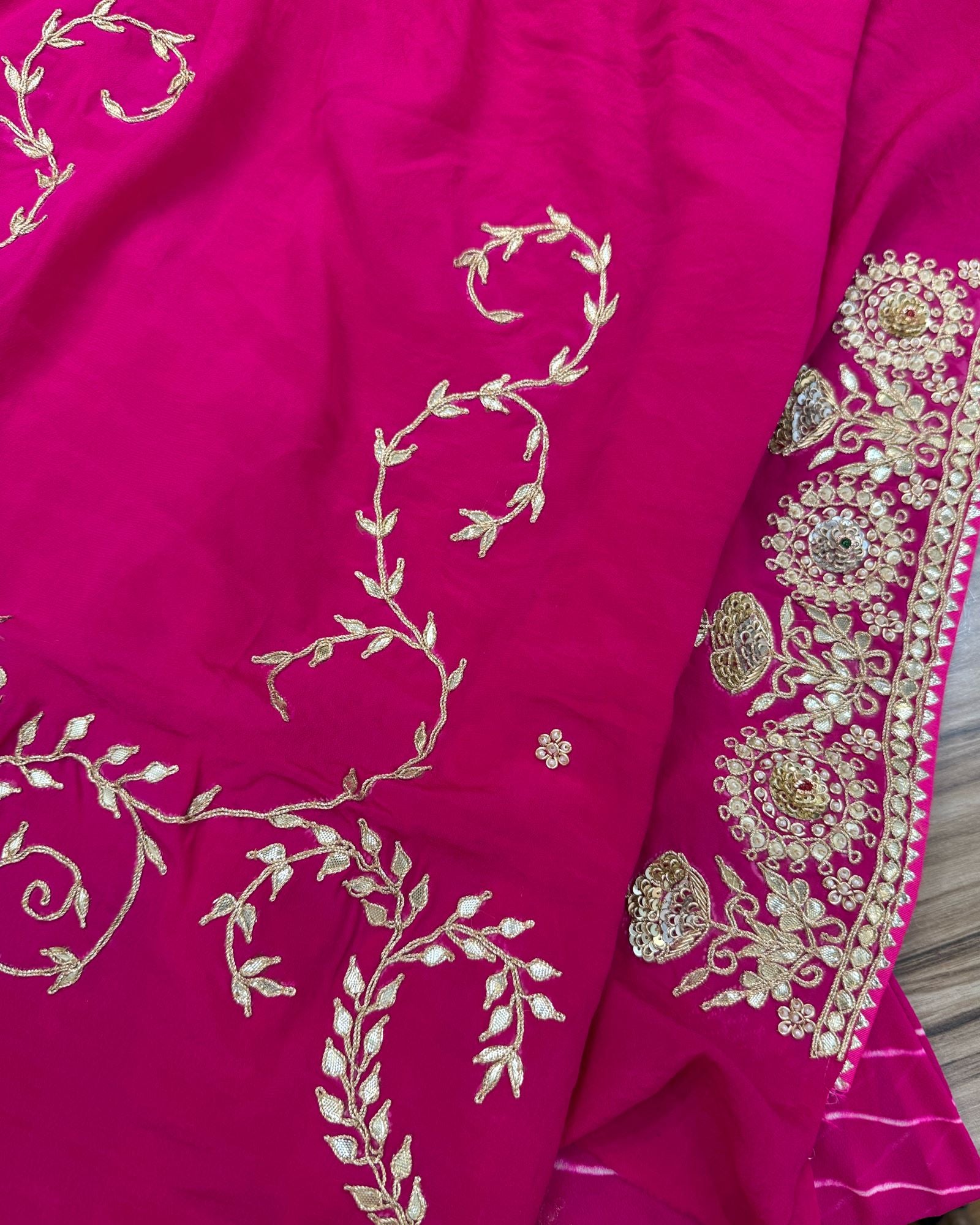 Ratna Pink Lehriya Handwork Saree