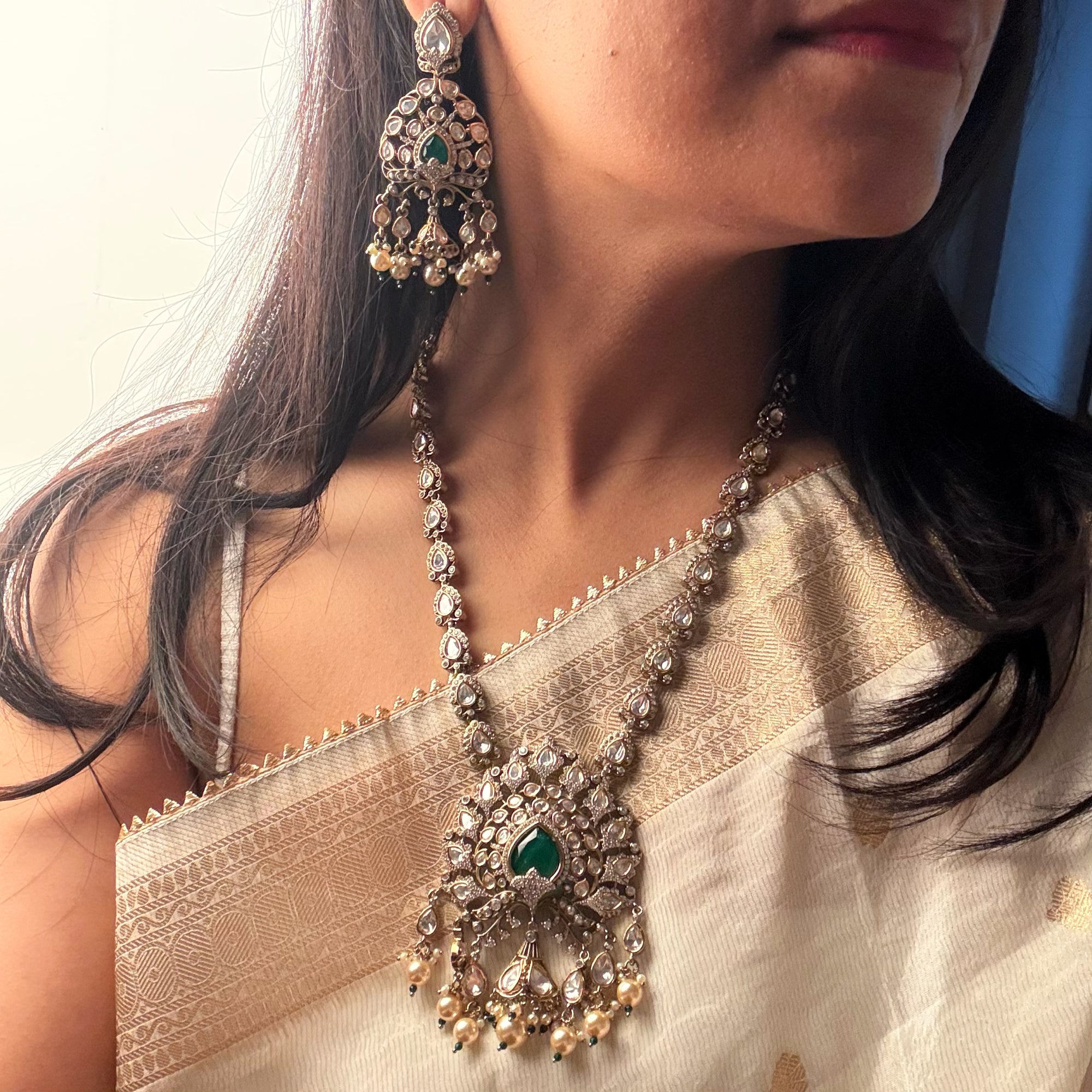 Taarini Polki Designer Long Necklace Set