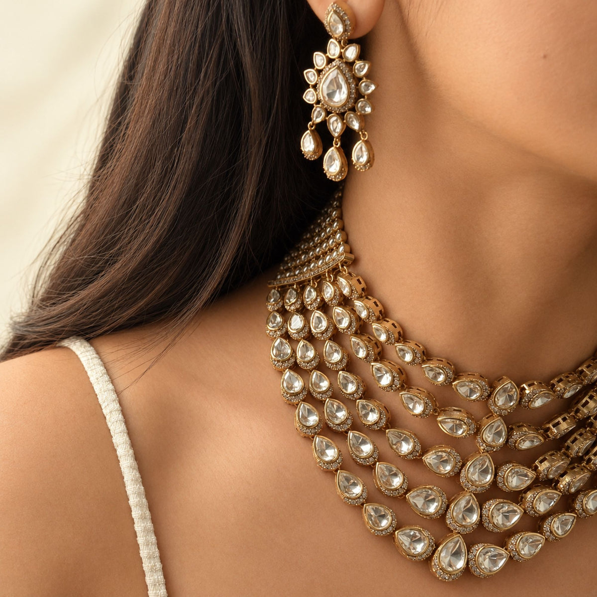 Yogita Moissanite Polki Layered Necklace Set