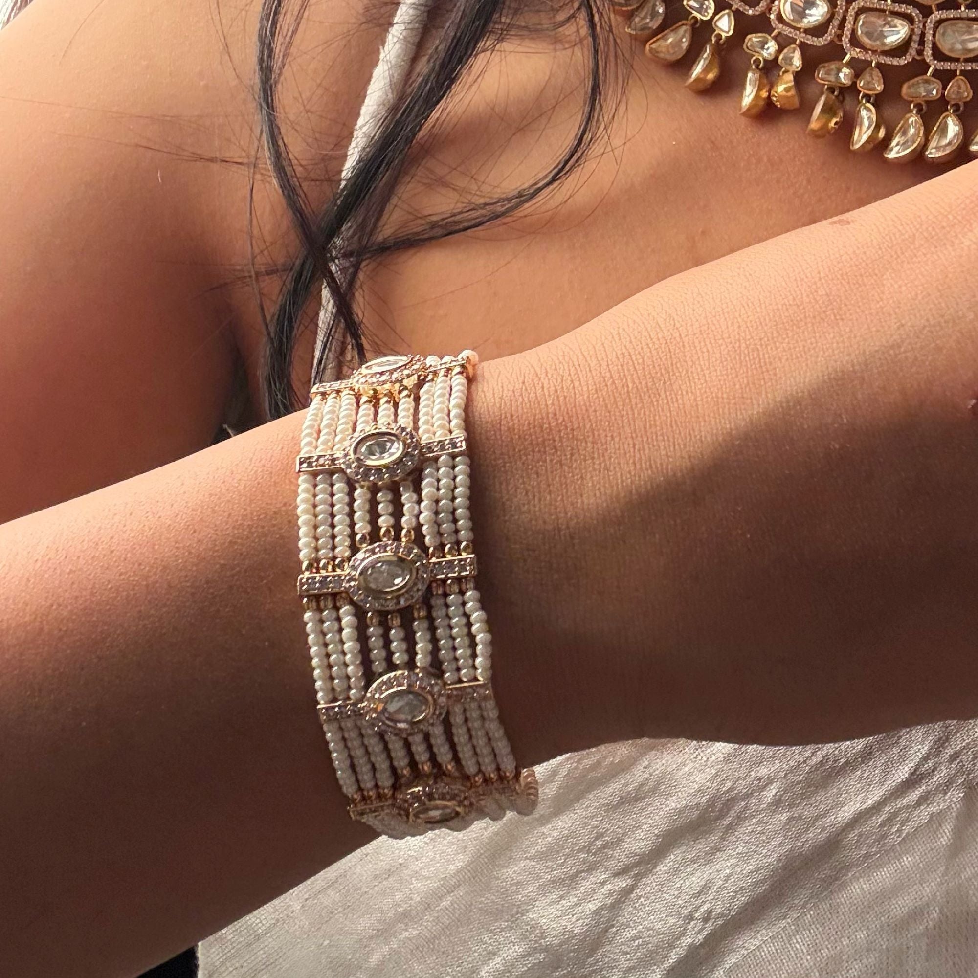 Albeli Pearl Polki Designer Bracelet