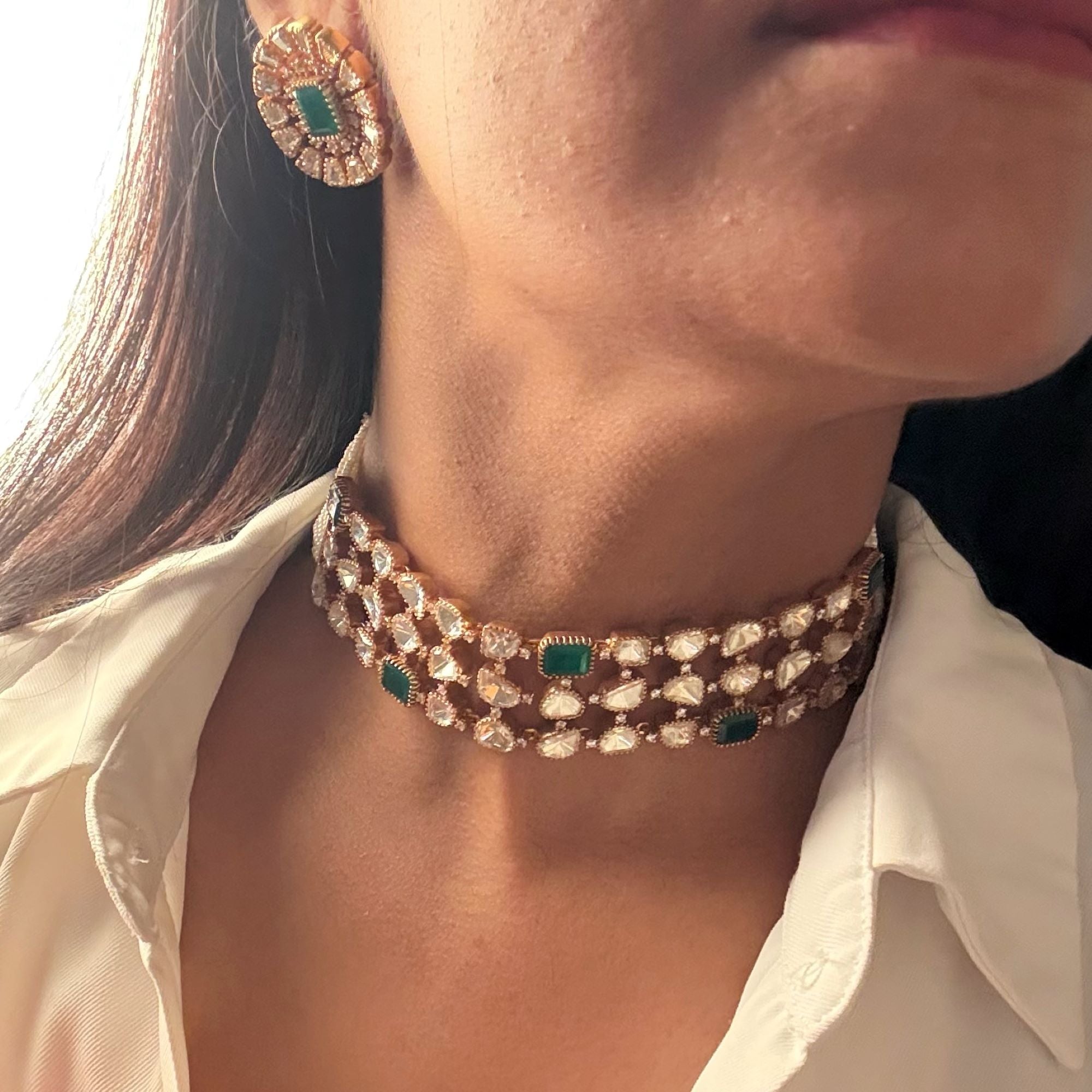 Hetal Moissanite Emerald Green Choker Set