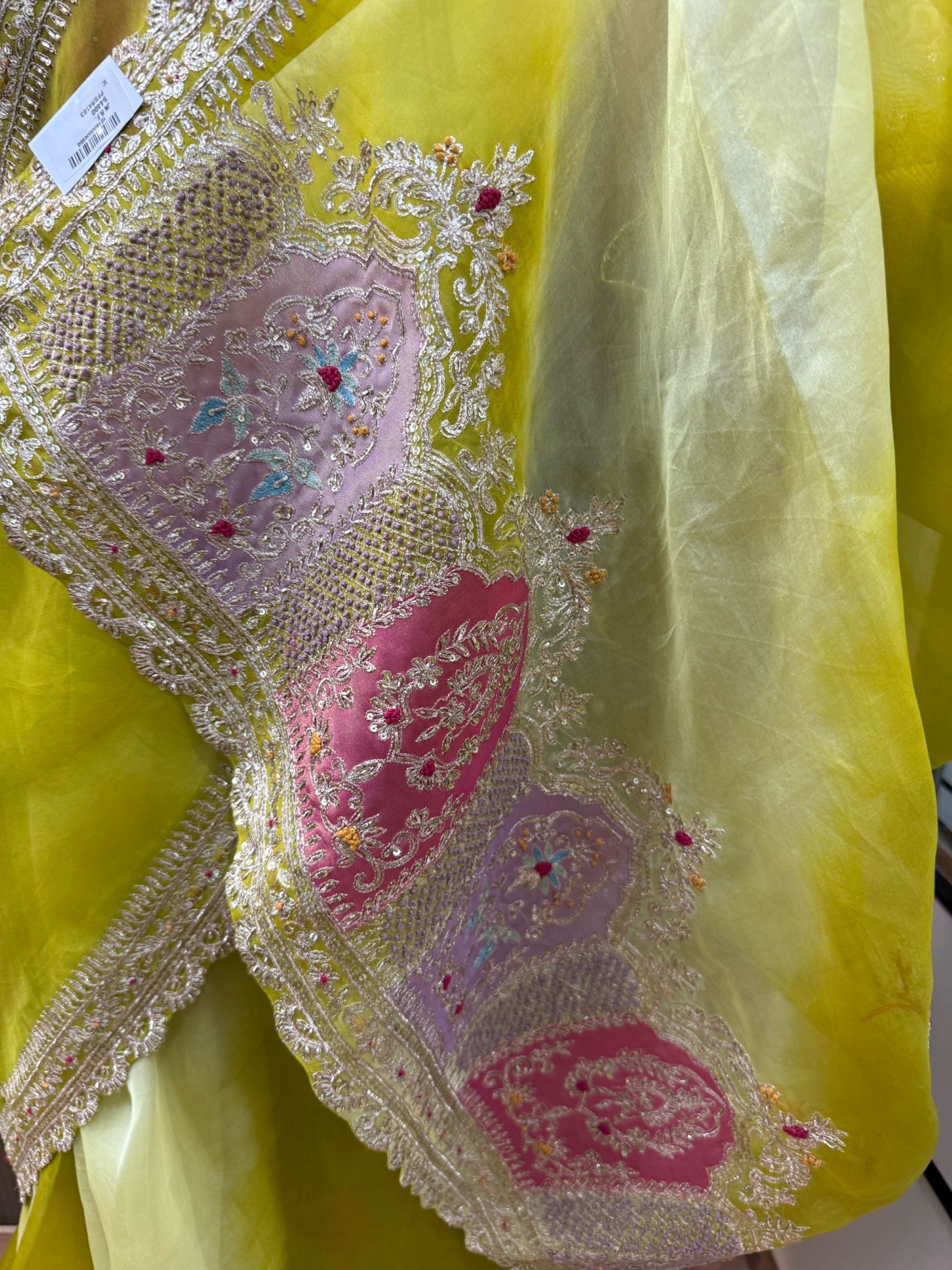 Yellow Kora Embroidered Designer Border Saree