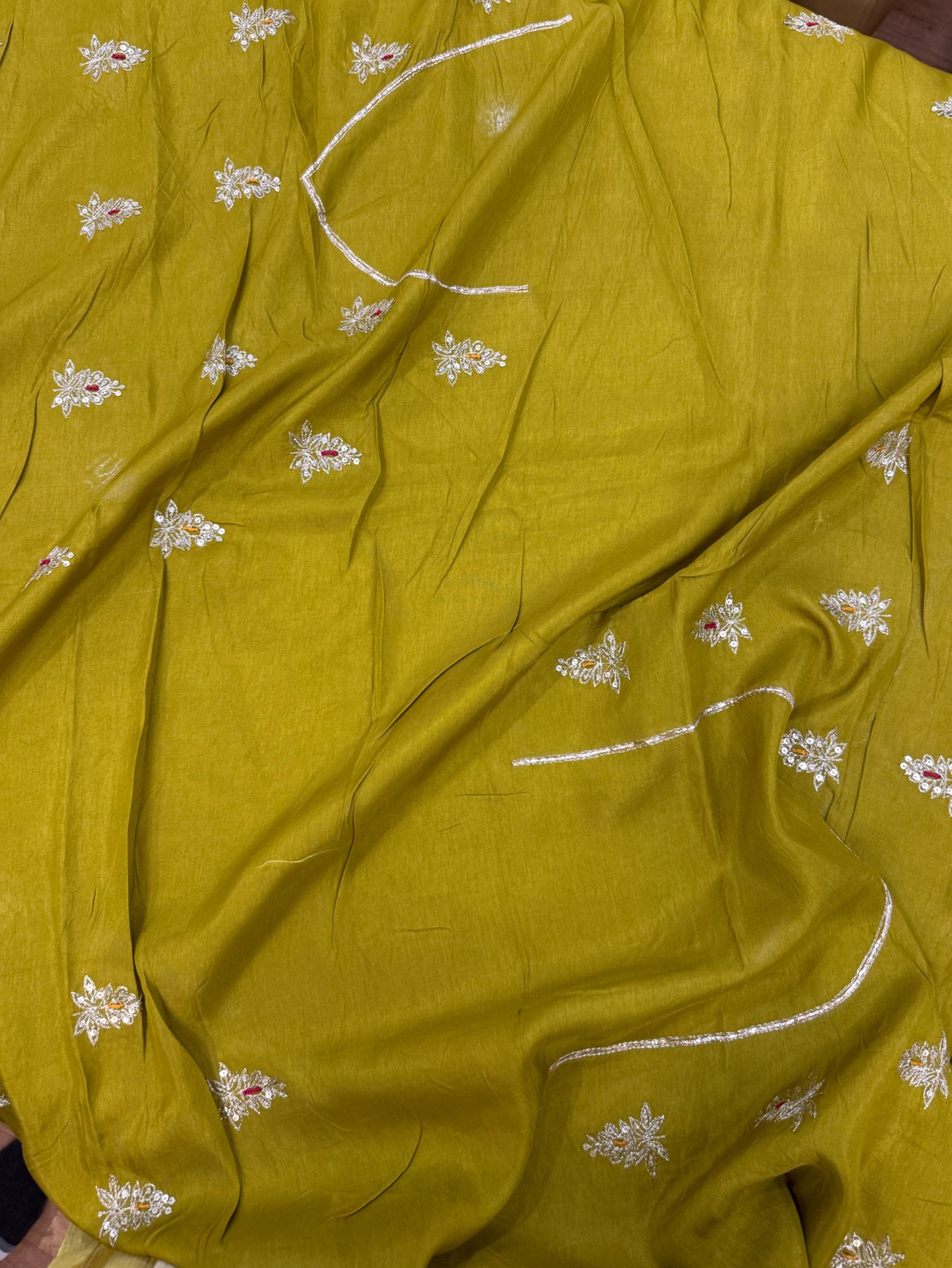 Yellow Kora Embroidered Designer Border Saree