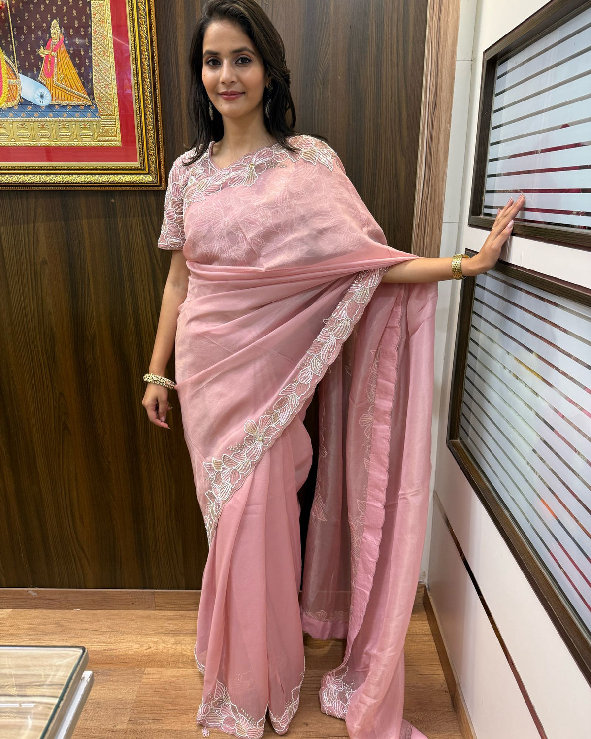 Valentina Pink Sequence Handwork Saree