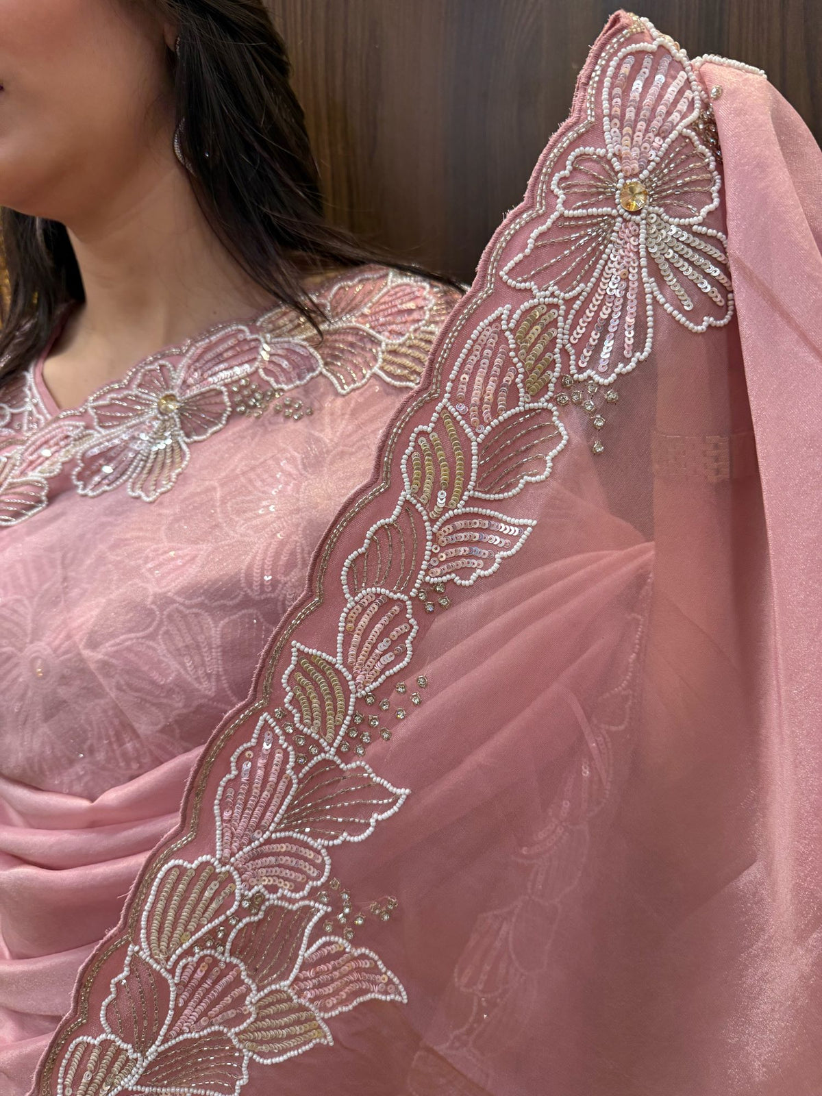 Valentina Pink Sequence Handwork Saree