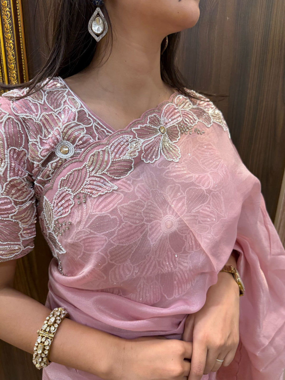 Valentina Pink Sequence Handwork Saree
