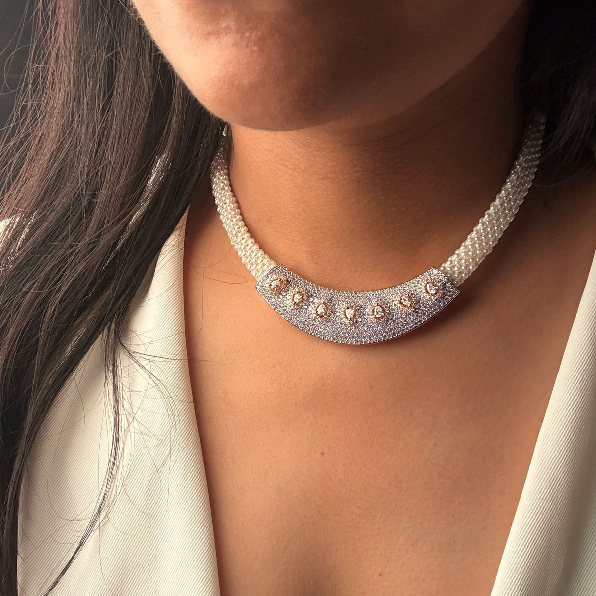 Vimishi Pearl CZ Necklace Set
