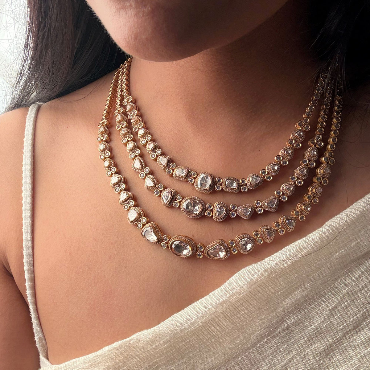 Urmi Moissanite Triple Layered Necklace Set
